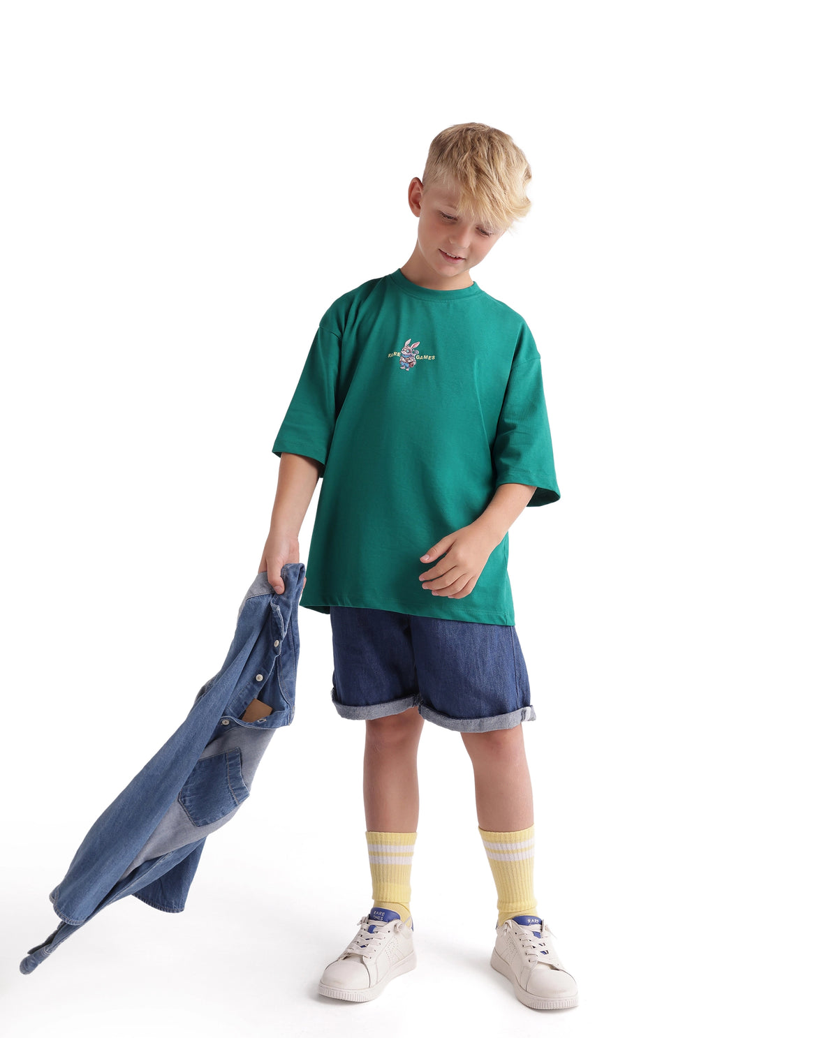 Rare Ones Kids Cano Dark Teal Cotton Fabric Pull-On Oversized Fit Graphic Print T-Shirt