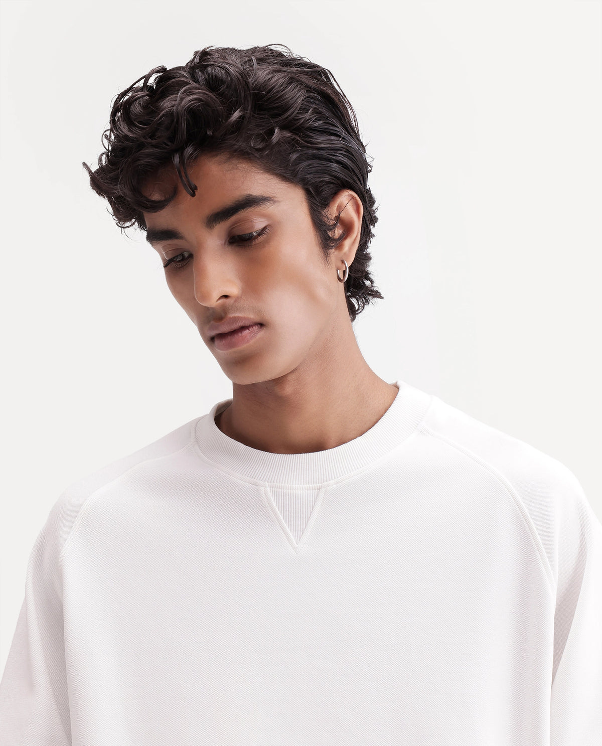 Rare Rabbit Men's Nabro Primary White Cotton Blend High Neck Regular Plain Sweatshirt