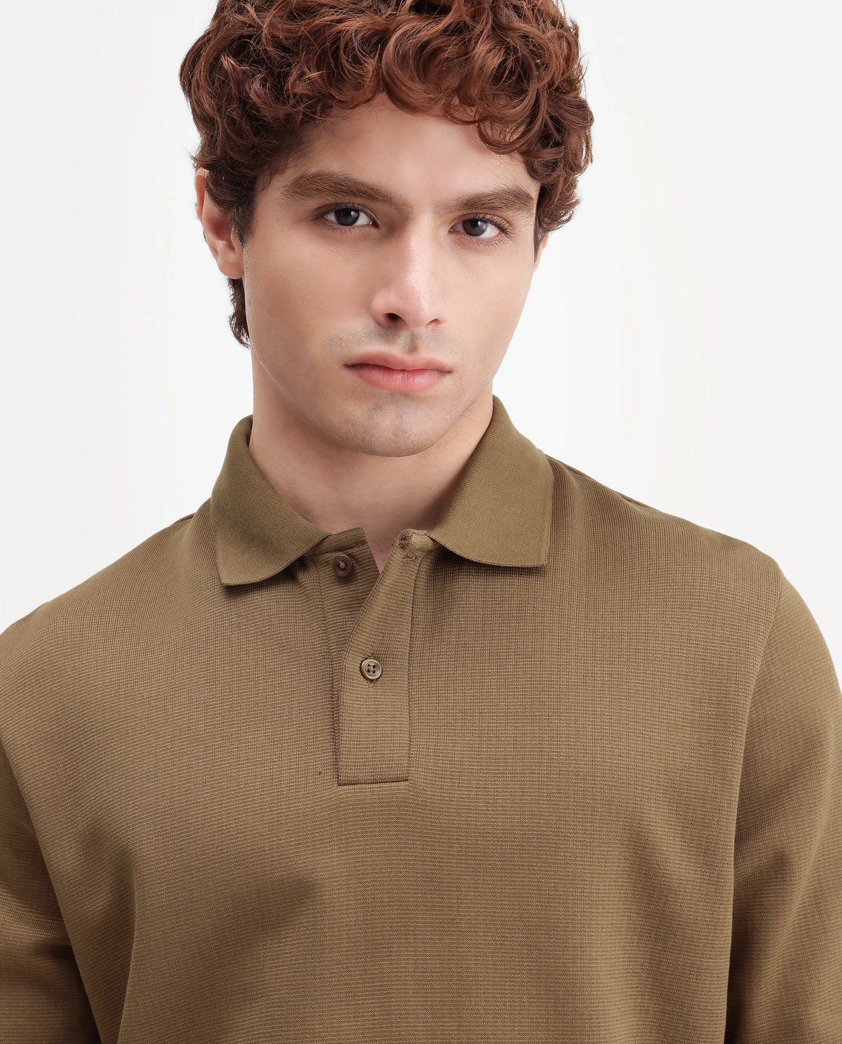 Rare Rabbit Men's Niue Primary Khaki Cotton Blend Spread Collar Regular Plain Polo