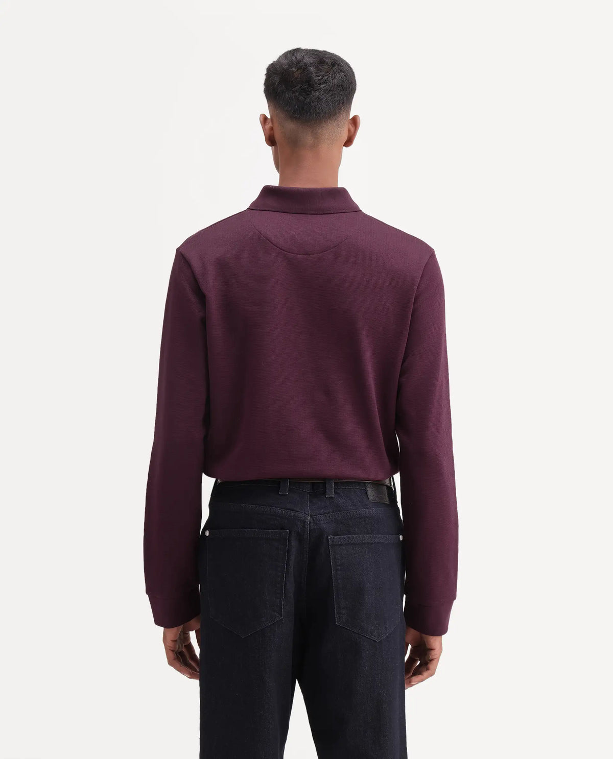 Rare Rabbit Men's Niue Dark Maroon Cotton Blend Spread Collar Regular Plain Polo