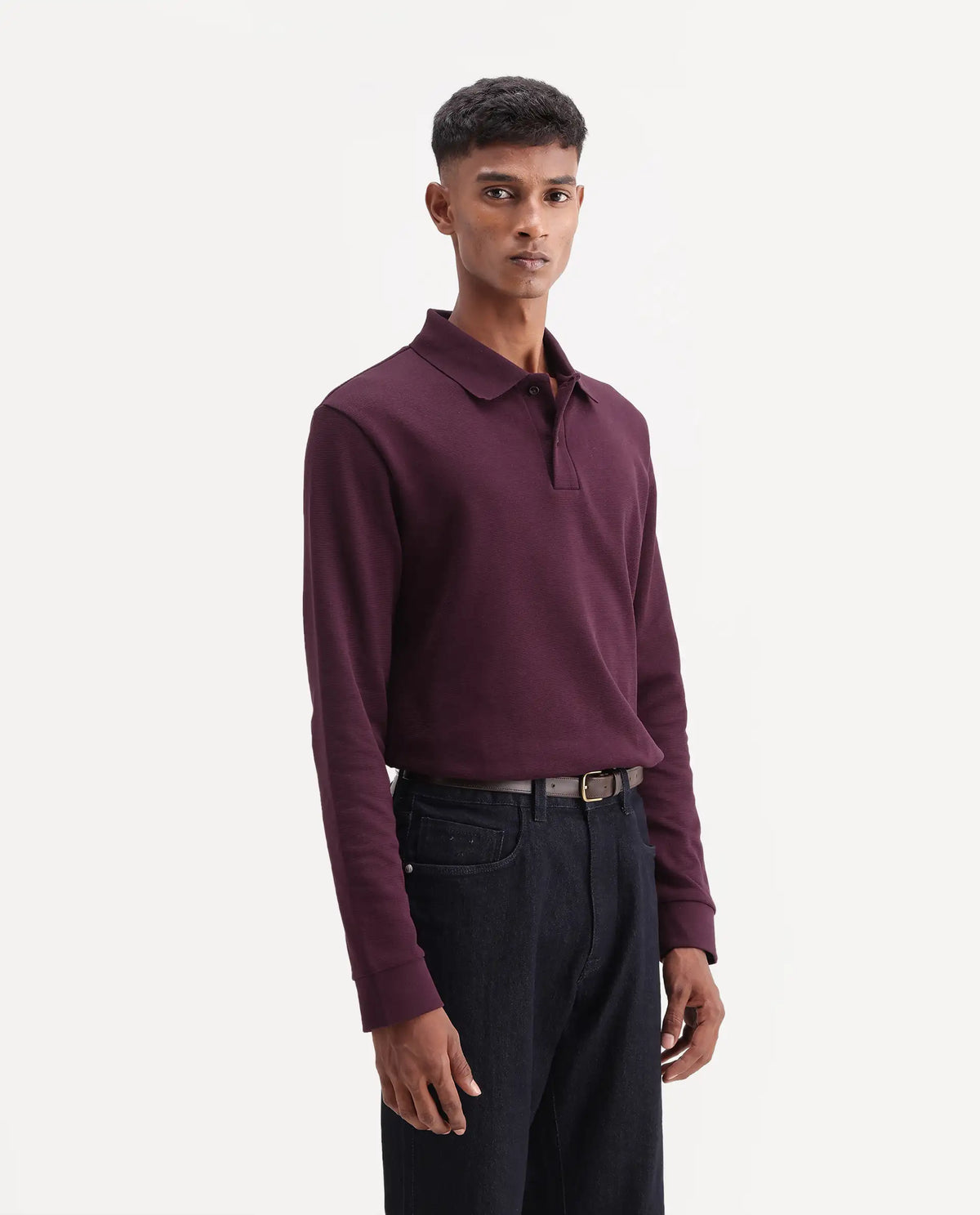Rare Rabbit Men's Niue Dark Maroon Cotton Blend Spread Collar Regular Plain Polo