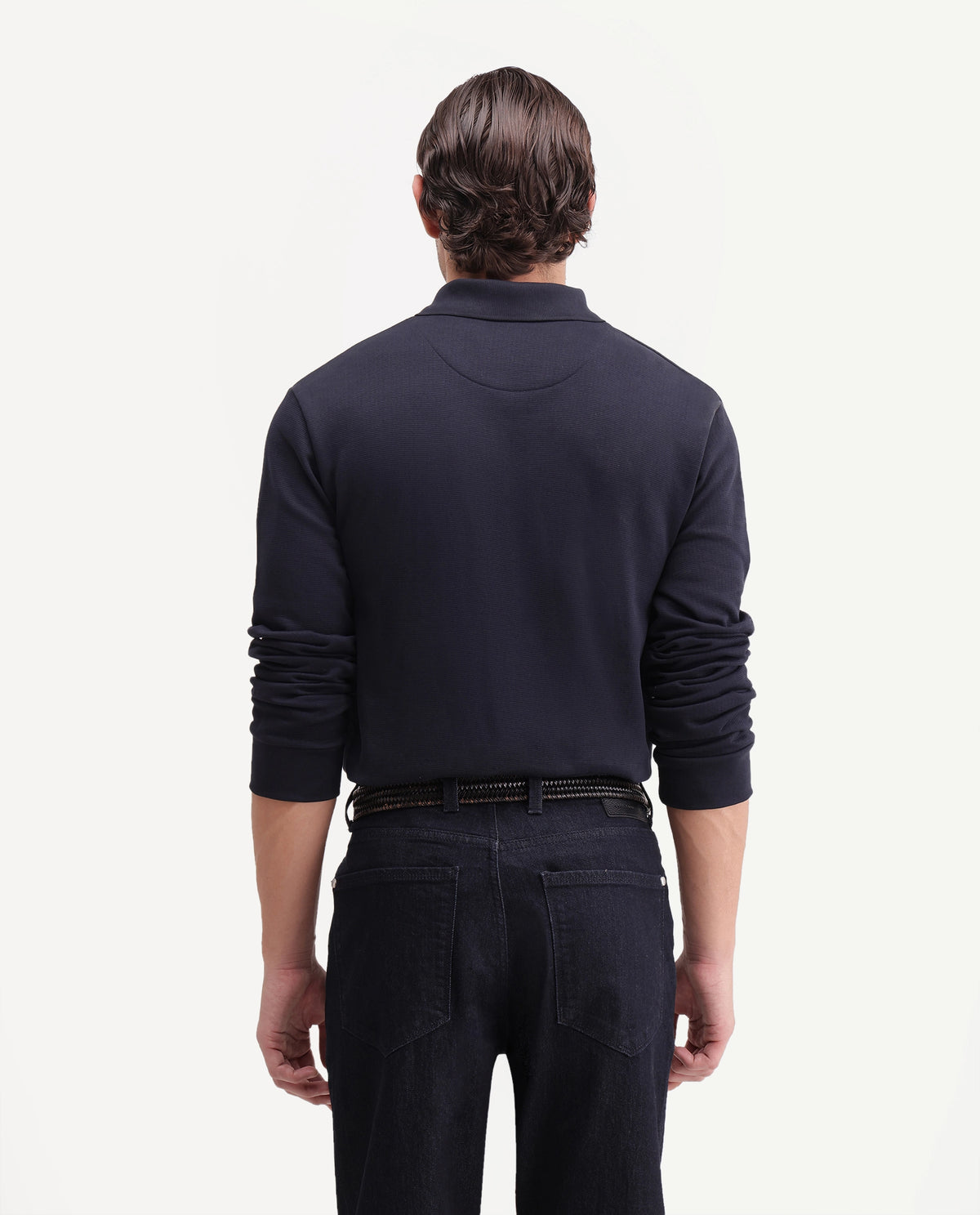 Rare Rabbit Men's Niue Dark Navy Cotton Blend Spread Collar Regular Plain Polo