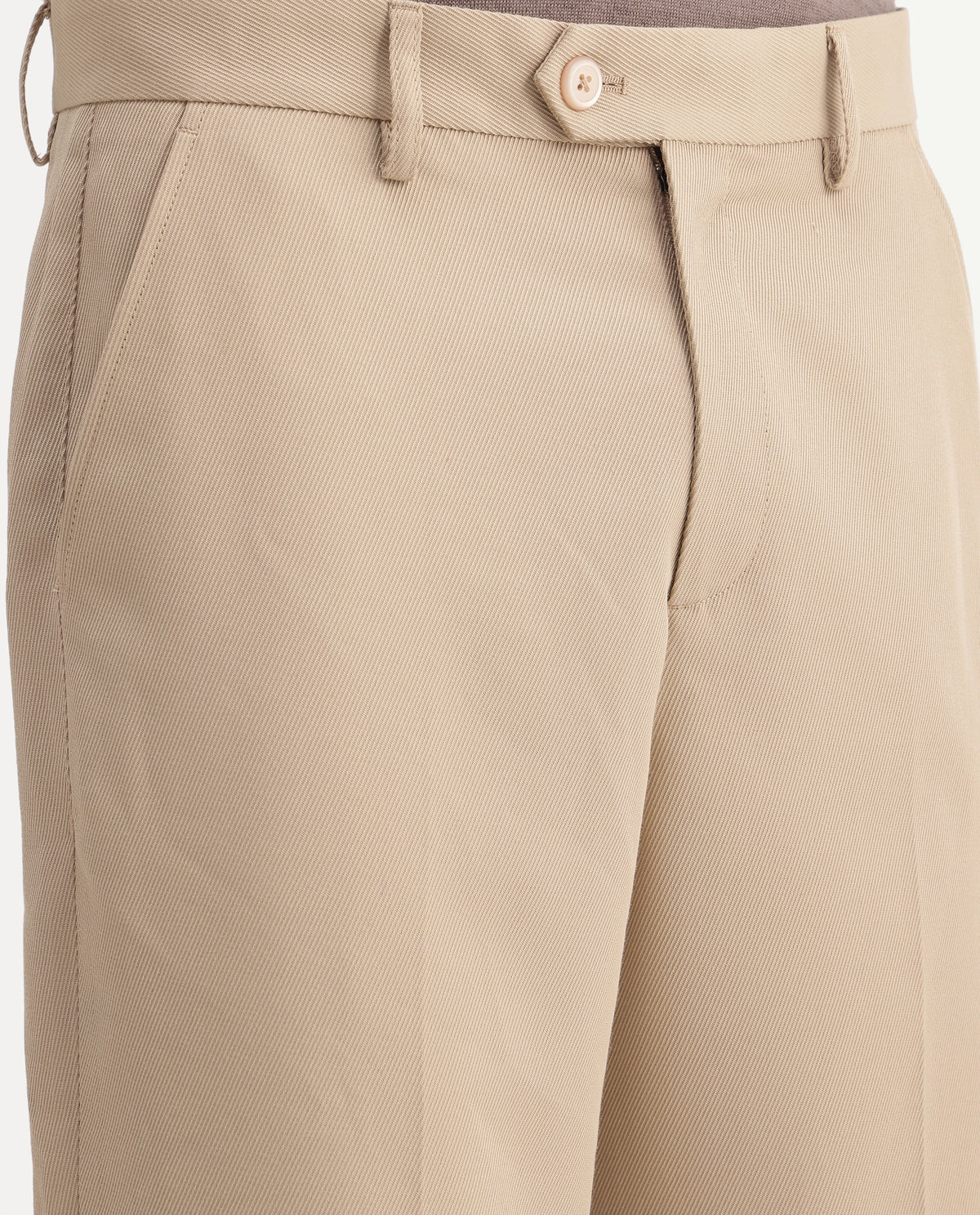 Rare Rabbit Men's Lext Primary Beige Polyester Blend Regular Plain Trouser