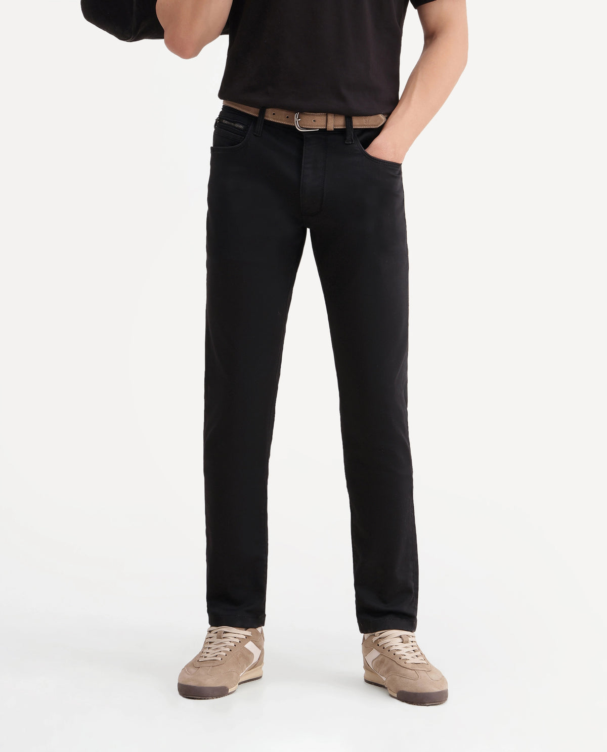 Rare Rabbit Men's Kor B Primary Black Cotton Blend Hawk Slim Plain Jeans