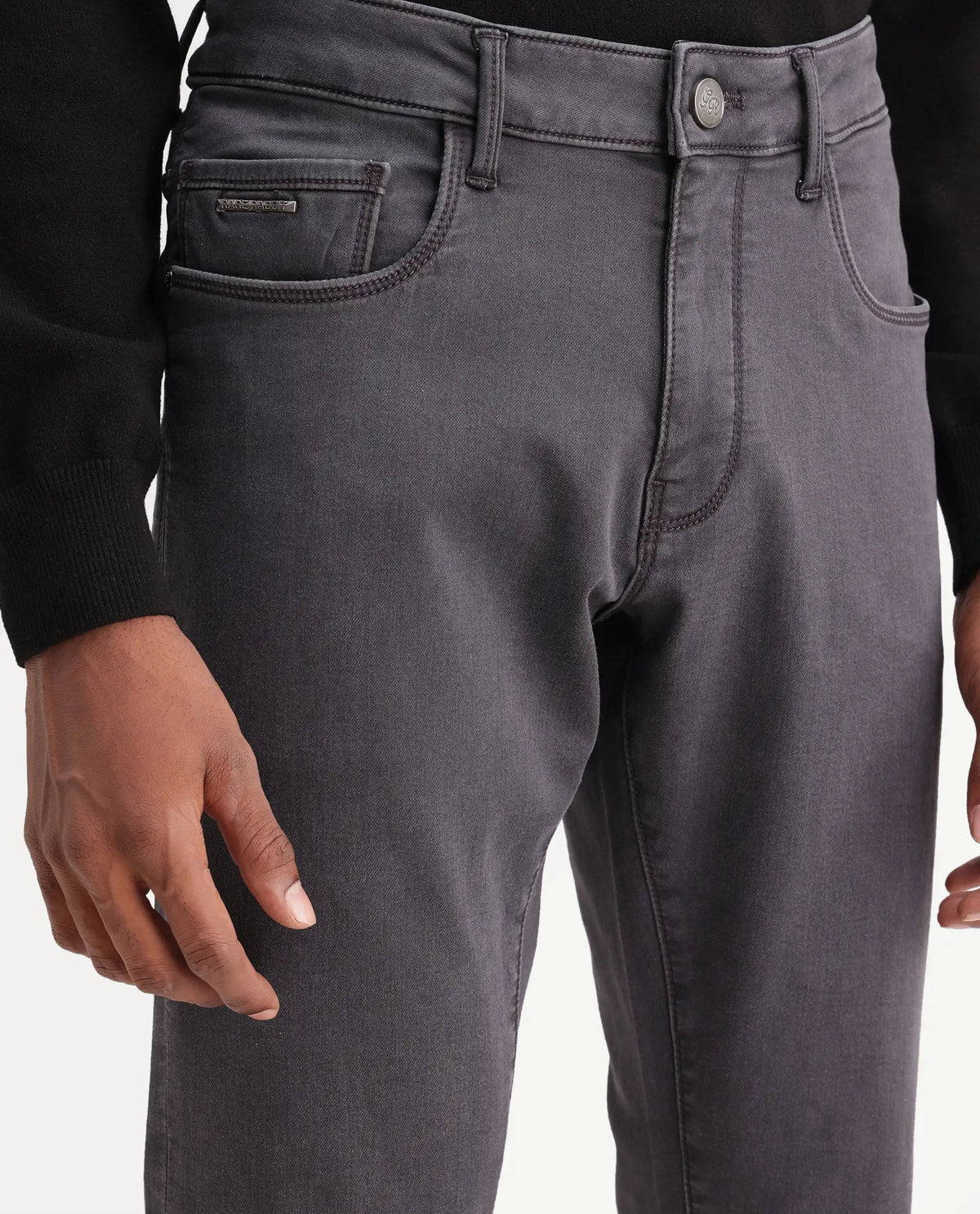 Rare Rabbit Men's Kor G Primary Grey Cotton Blend Hawk Slim Plain Jeans