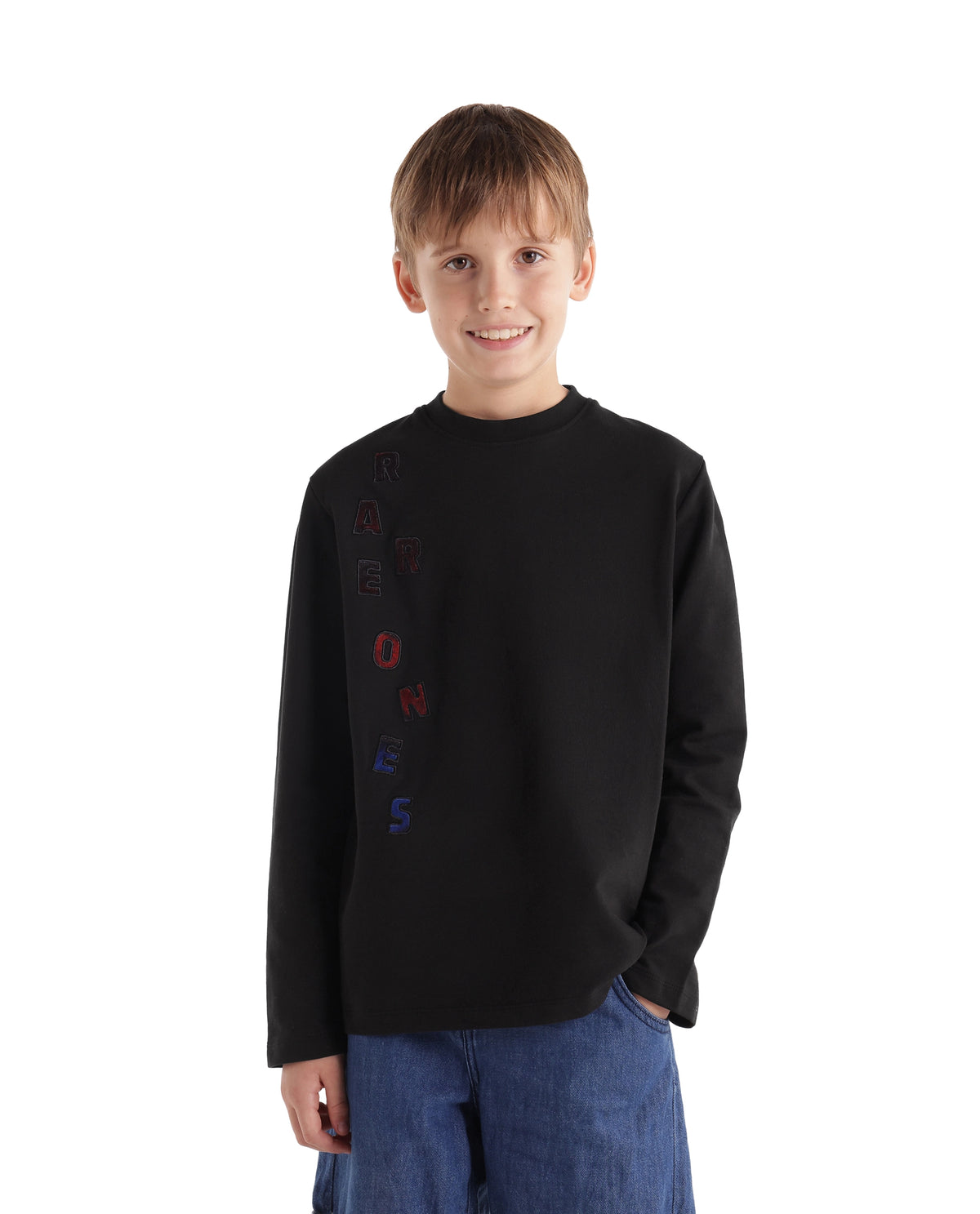 Rare Ones Kids Gabe Black Cotton Fabric Pull-On Regular Fit Applique T-Shirt