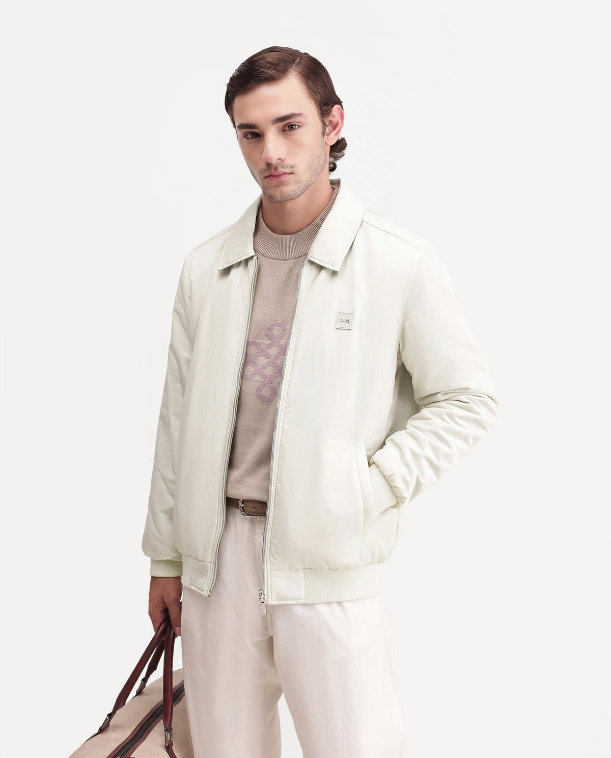 Rare Rabbit Men's Roy Pastel Green Polyester High Neck Regular Plain Jacket