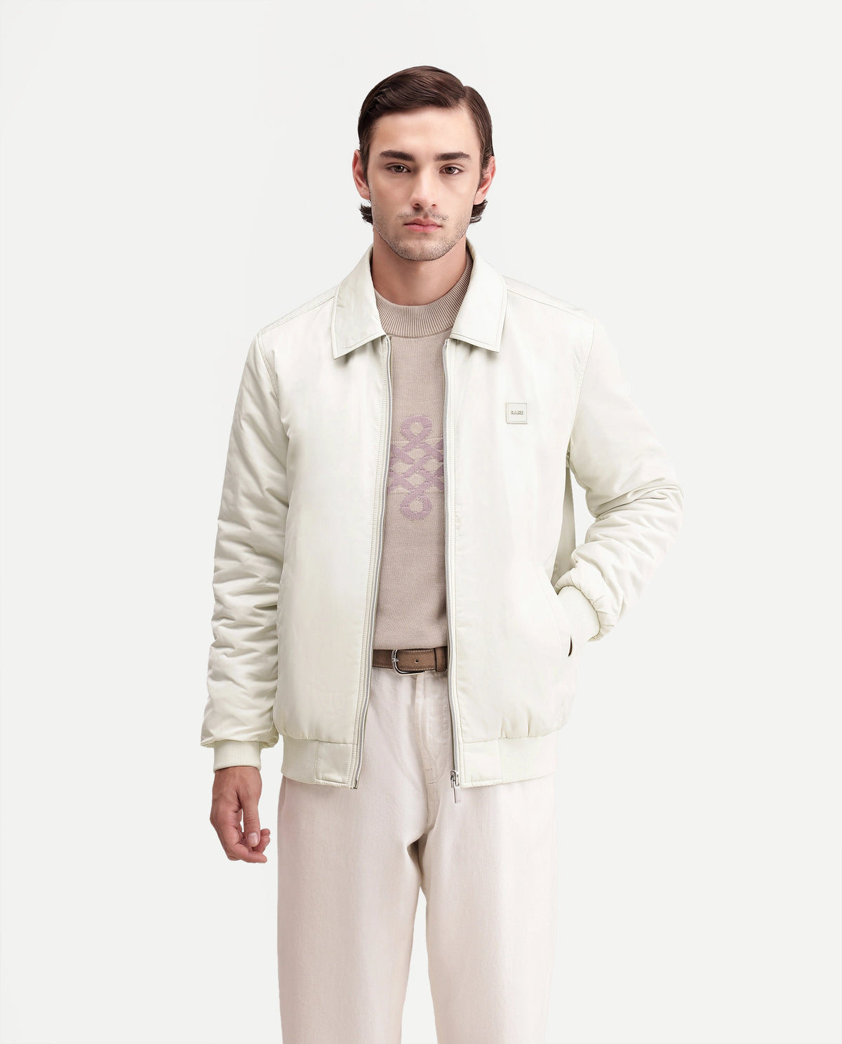 Rare Rabbit Men's Roy Pastel Green Polyester High Neck Regular Plain Jacket