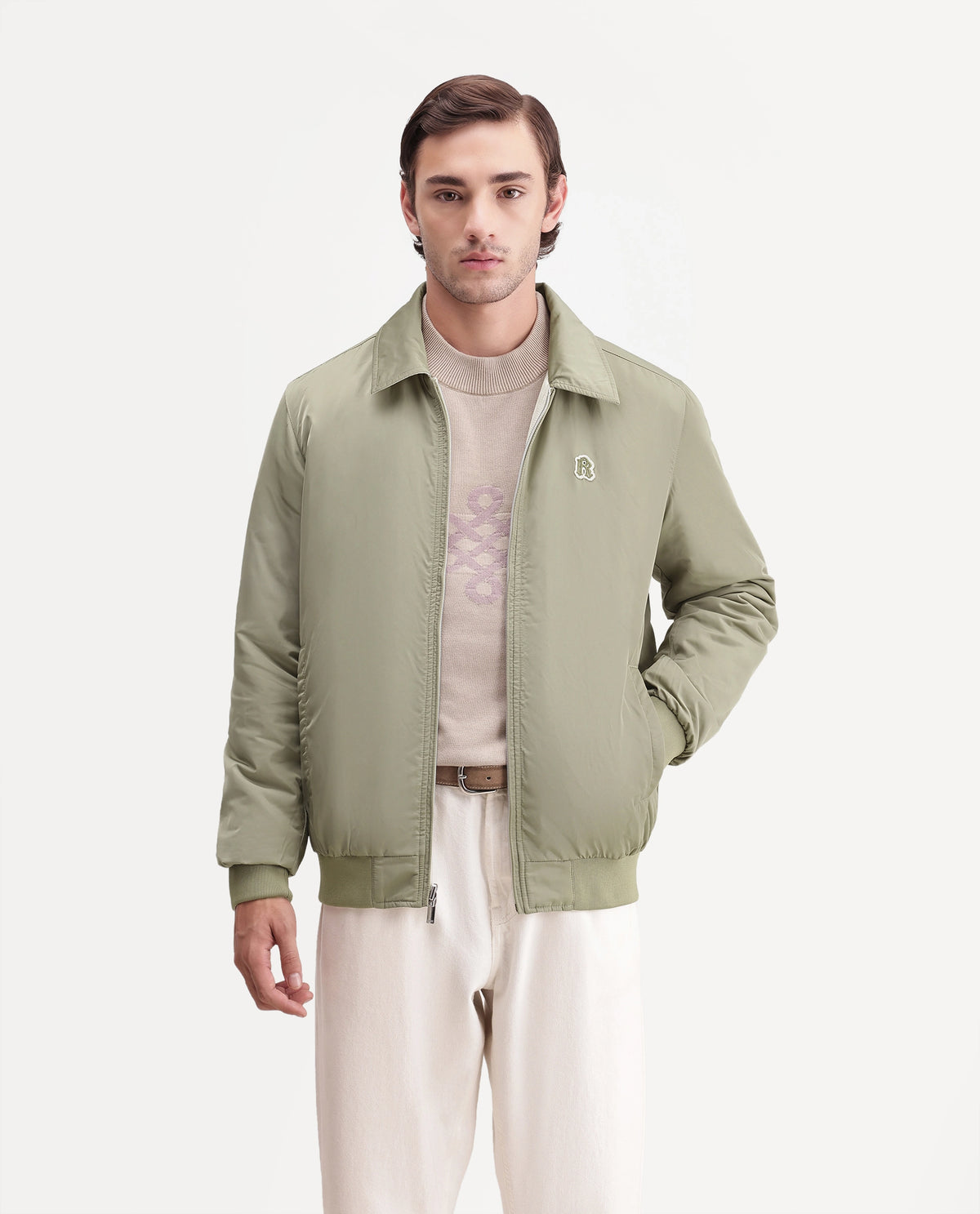 Rare Rabbit Men's Roy Pastel Green Polyester High Neck Regular Plain Jacket
