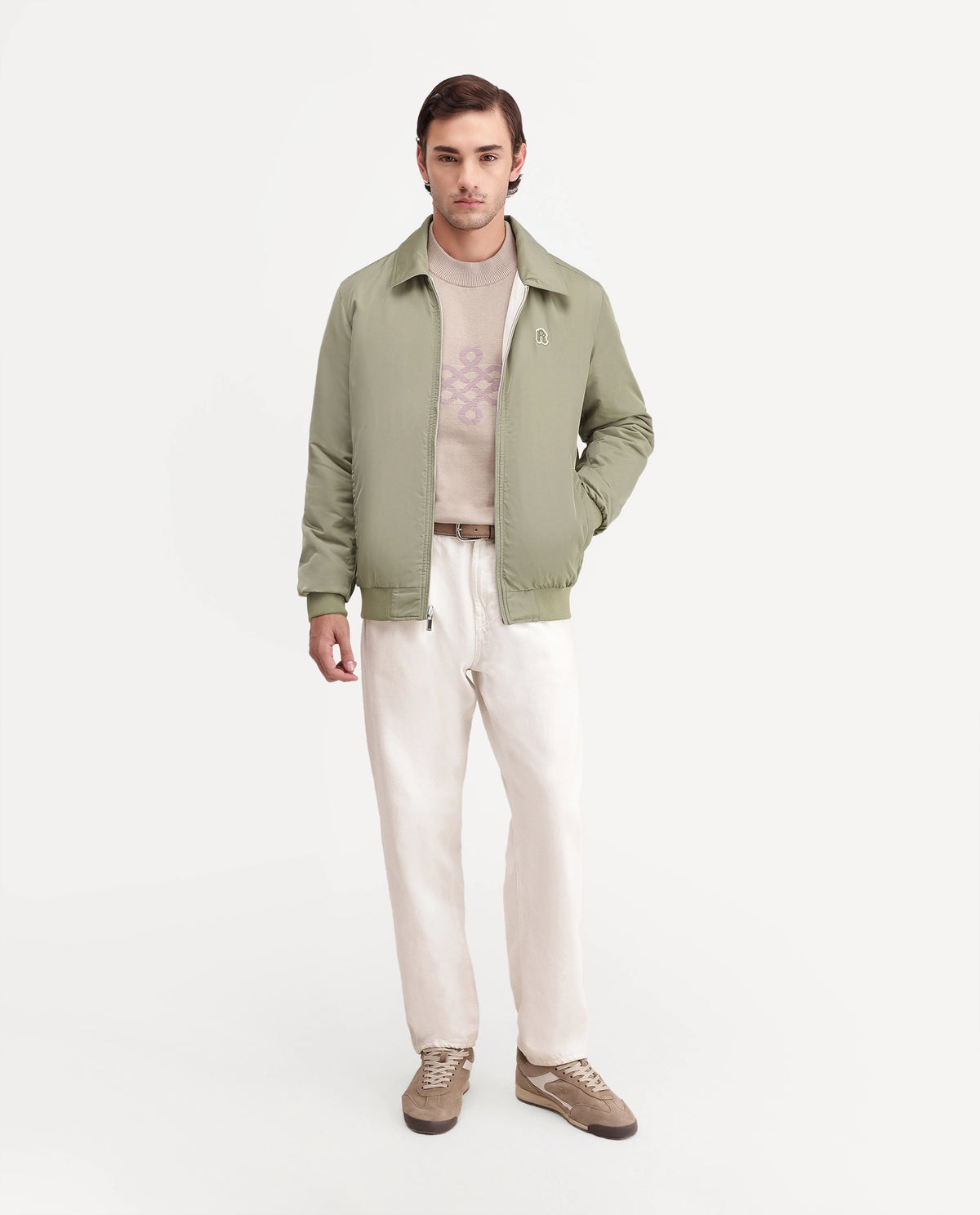Rare Rabbit Men's Roy Pastel Green Polyester High Neck Regular Plain Jacket