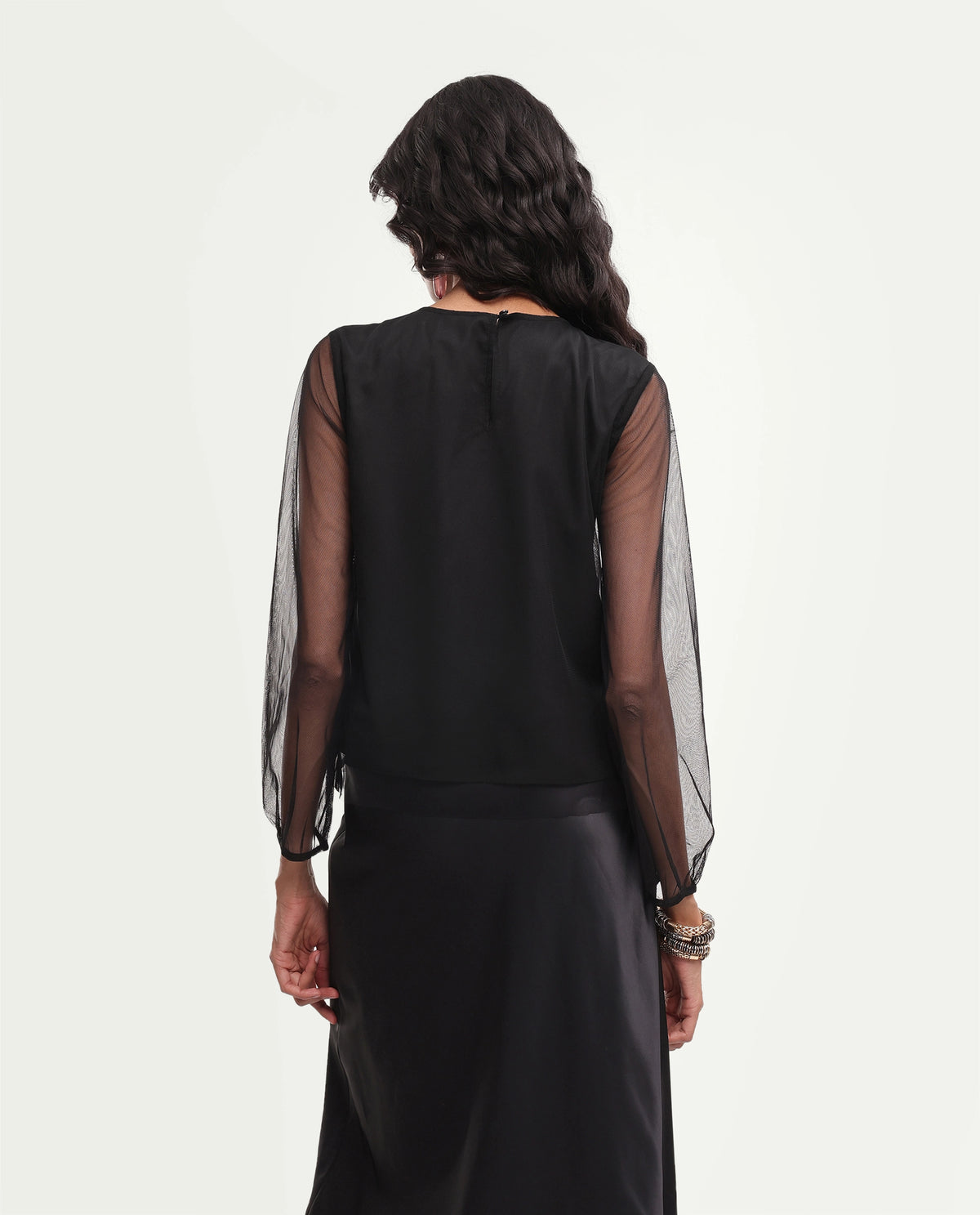 Rareism Women's Gup Primary Black Polyester Relaxed Embroidered Top