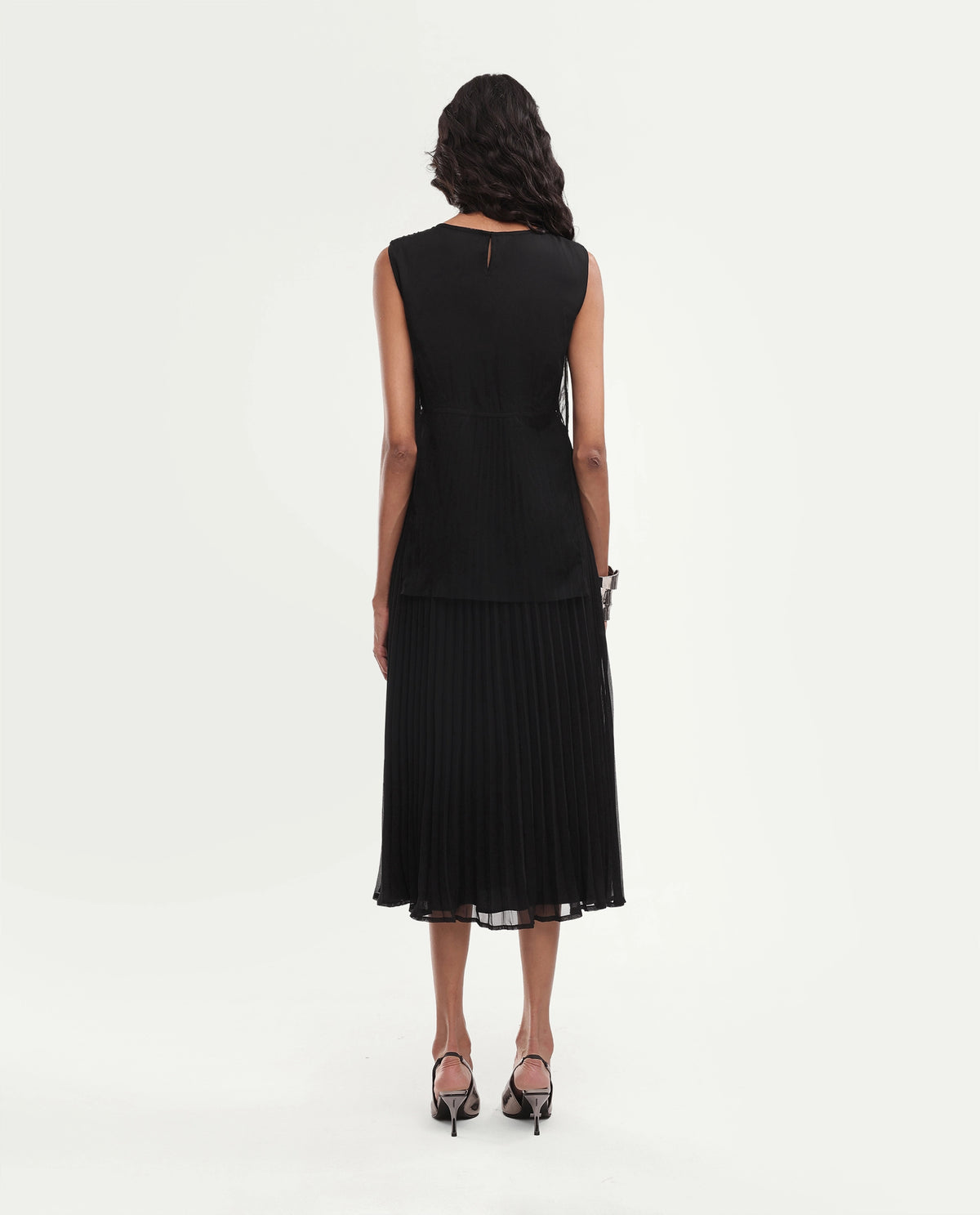 Rareism Women's Gupko Primary Black Polyester Crew Neck Fit And Flare Embroidered Dress