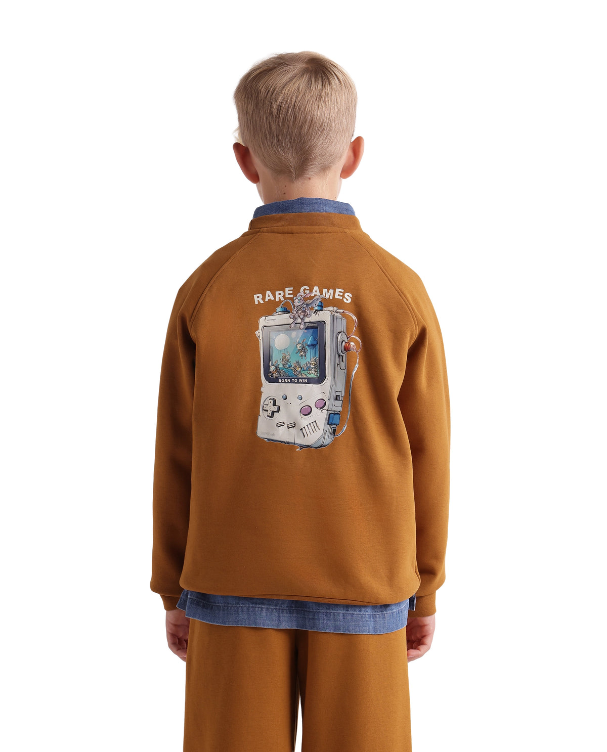 Rare Ones Kids Consi Mustard Cotton Blend Fabric Crew Neck Pull-On Closure Regular Fit Digital Print Sweatshirt