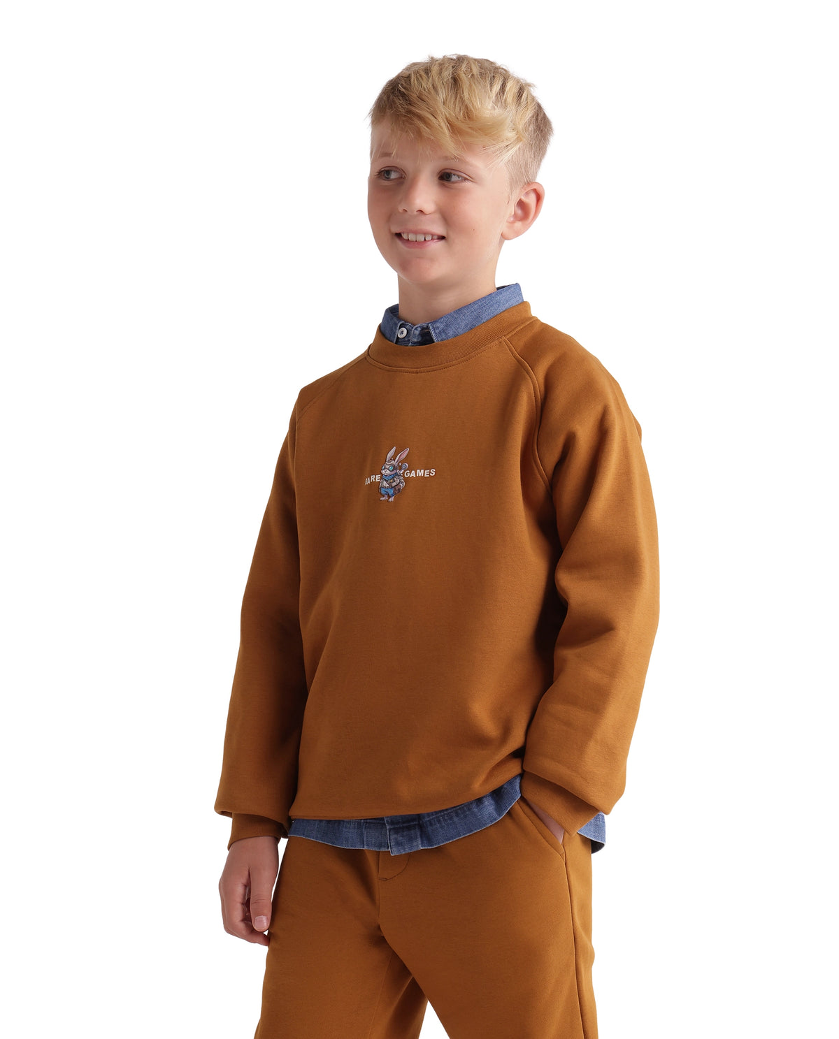 Rare Ones Kids Consi Mustard Cotton Blend Fabric Crew Neck Pull-On Closure Regular Fit Digital Print Sweatshirt