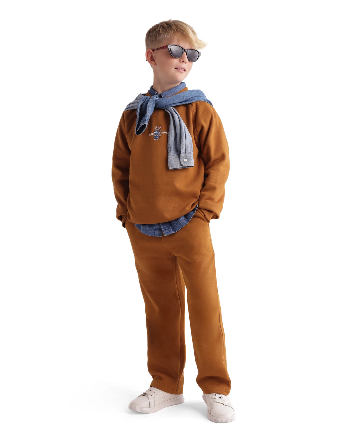 Rare Ones Kids Consi-B Mustard Cotton Blend Fabric Drawstring Closure Straight Fit Plain Track Pant