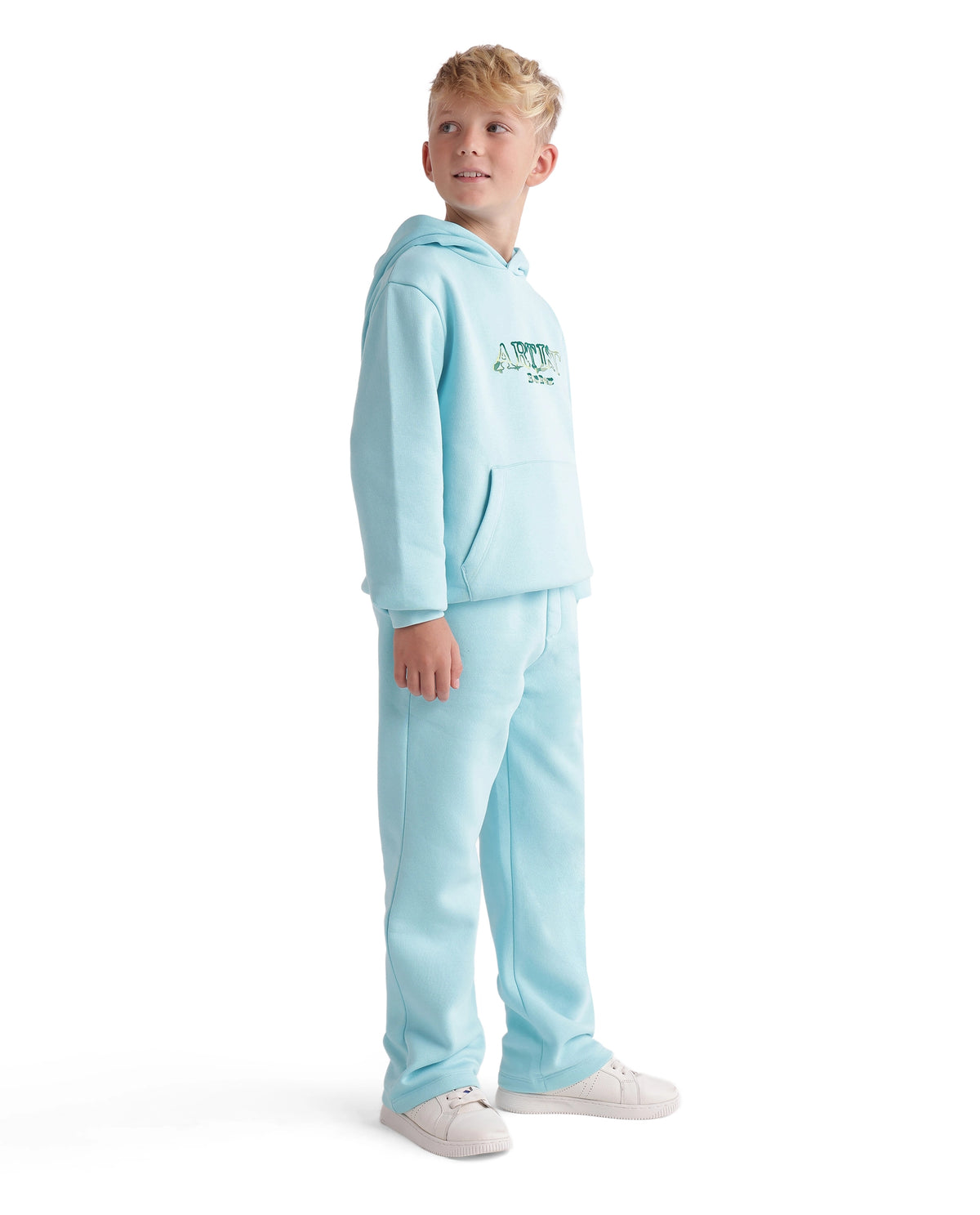Rare Ones Kids Blane-B Pastel Blue Cotton Blend Fabric Drawstring Closure Straight Fit Flock Print Track Pant