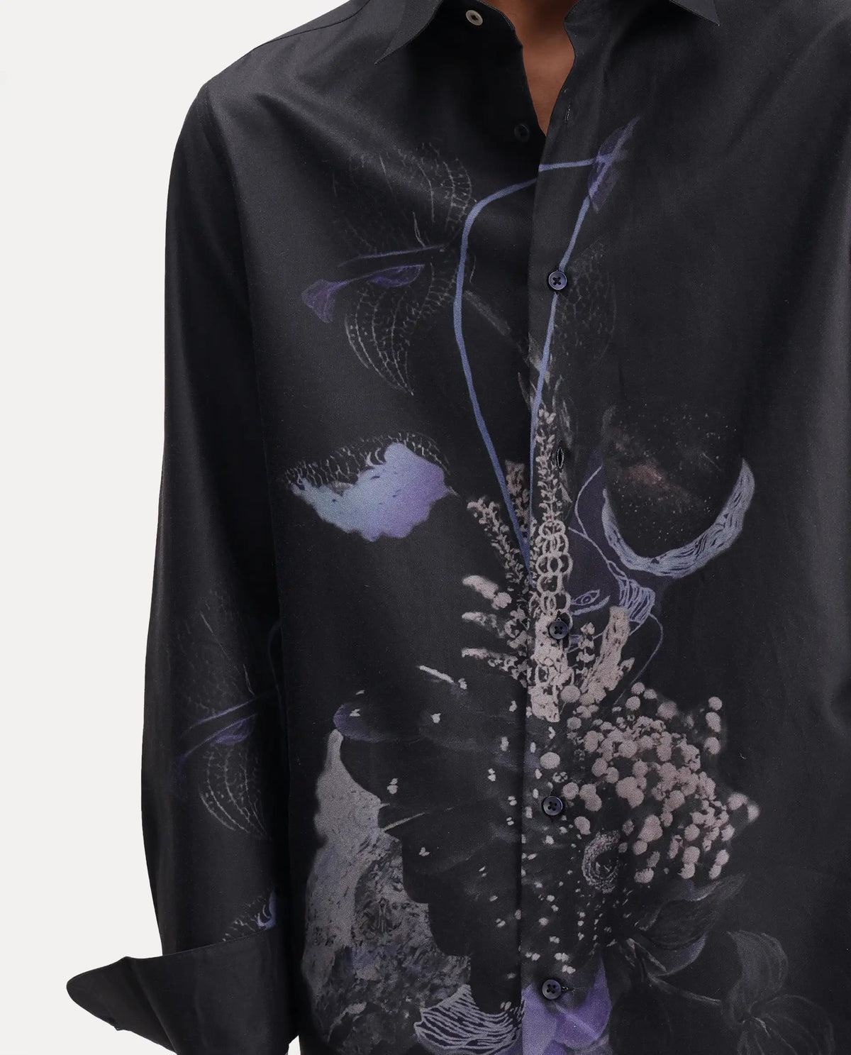 Rare Rabbit Men's Lumo Dark Black Cotton Blend Spread Collar Regular Abstract Print Shirt