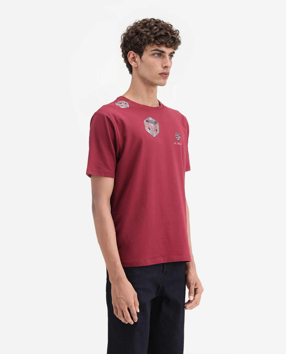 Rare Rabbit Men's Cote Dark Maroon Cotton Blend Crew Neck Regular Graphic Print T-Shirt