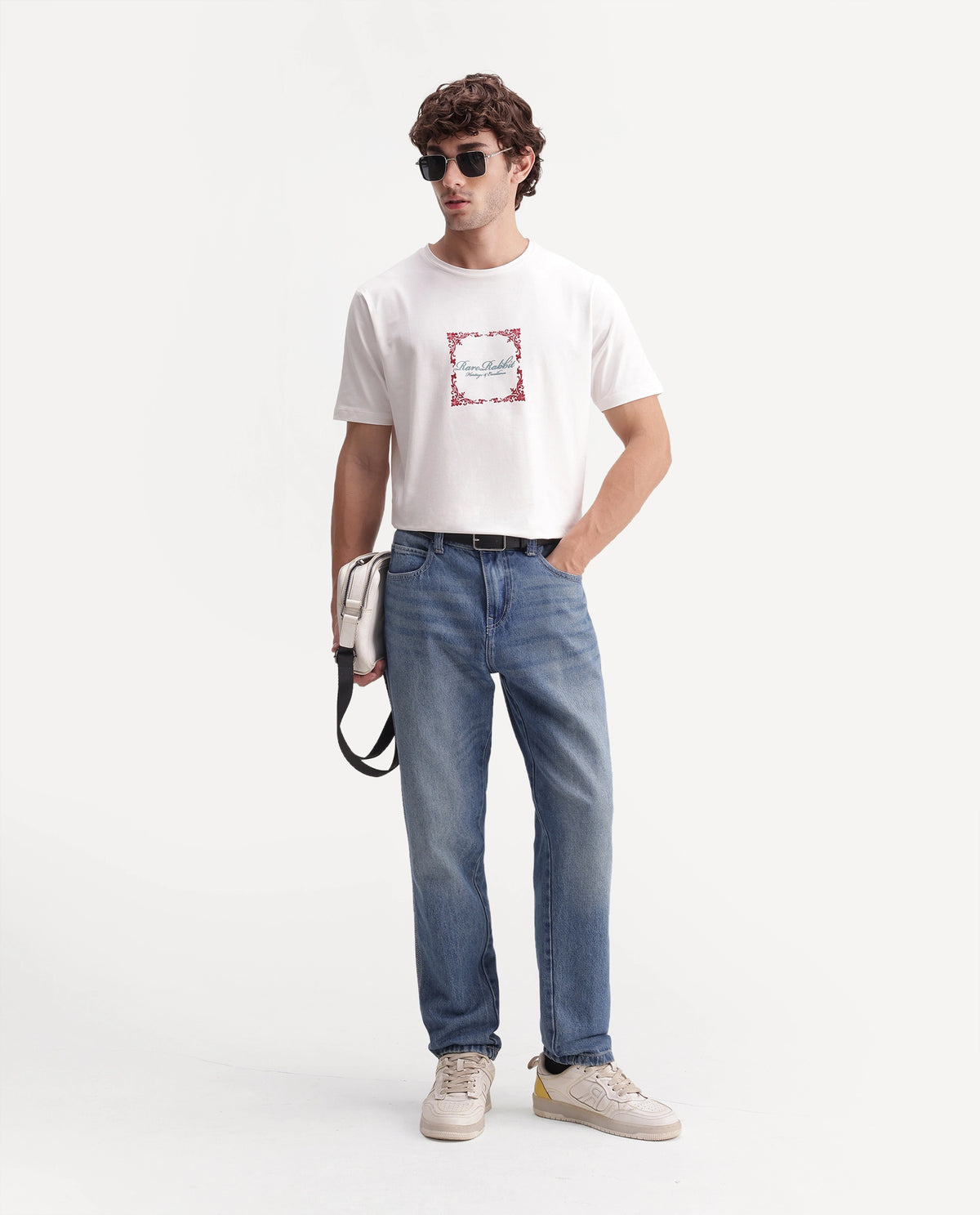 Rare Rabbit Men's Zante Off White Cotton Blend Crew Neck Regular Graphic Print T-Shirt