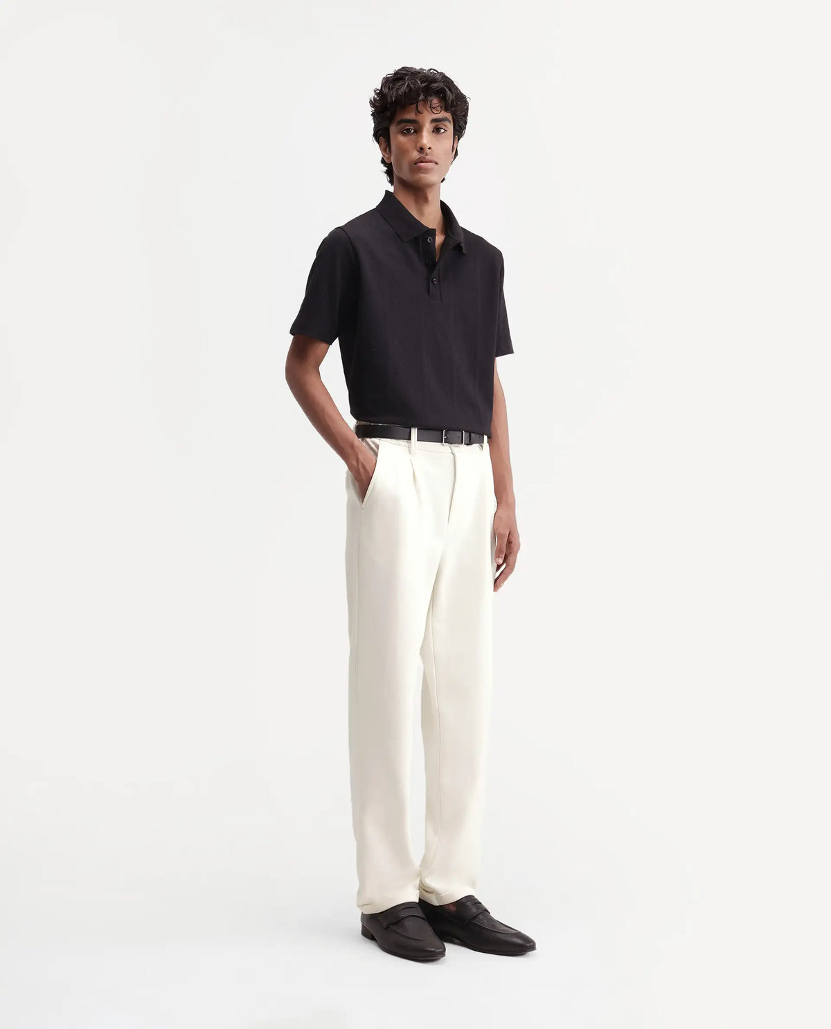 Rare Rabbit Men's Zor Off White Cotton Blend Relaxed Plain Trouser