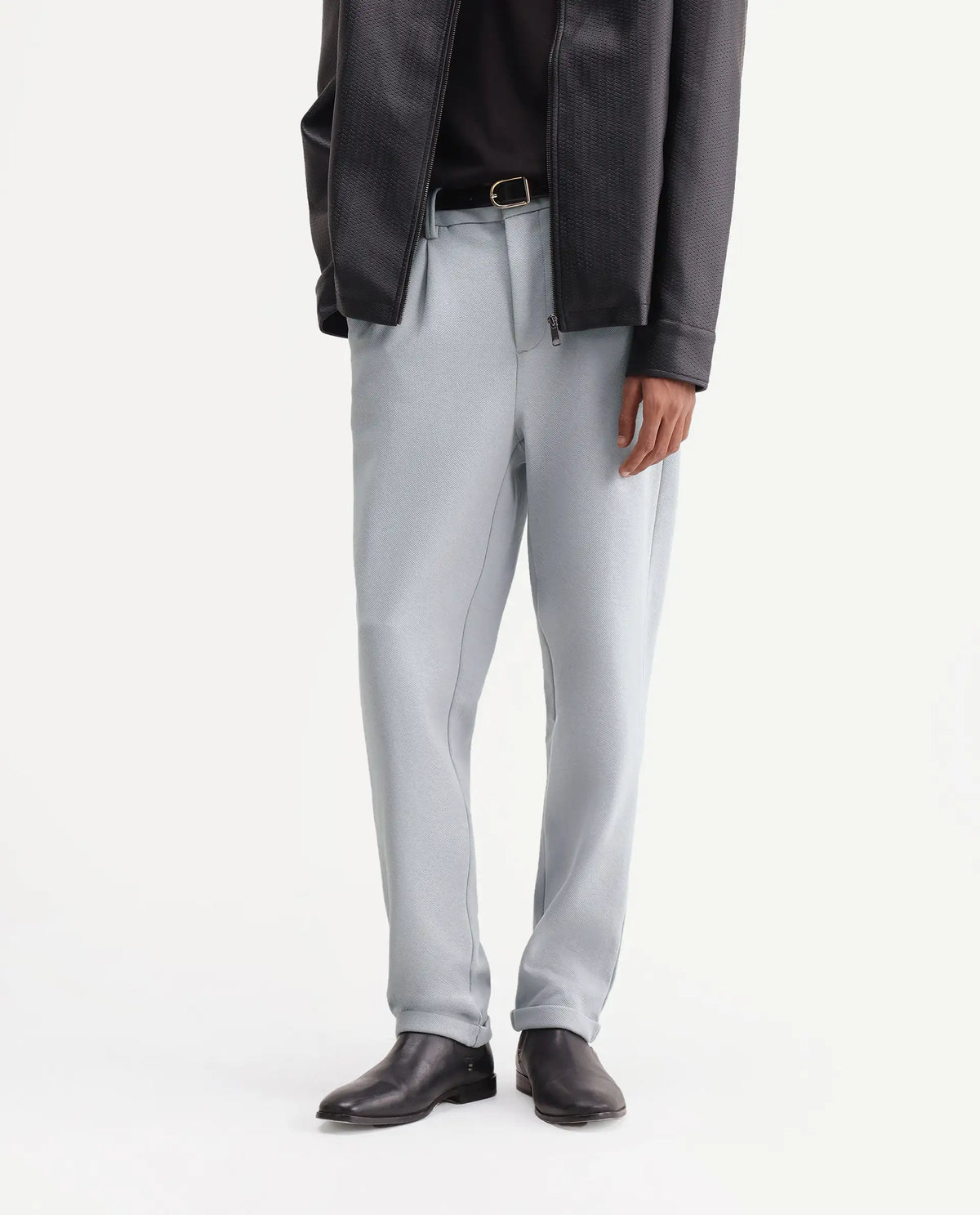 Rare Rabbit Men's Zor Light Grey Cotton Blend Relaxed Plain Trouser