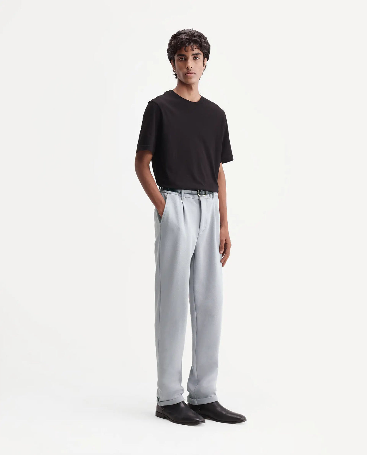 Rare Rabbit Men's Zor Light Grey Cotton Blend Relaxed Plain Trouser