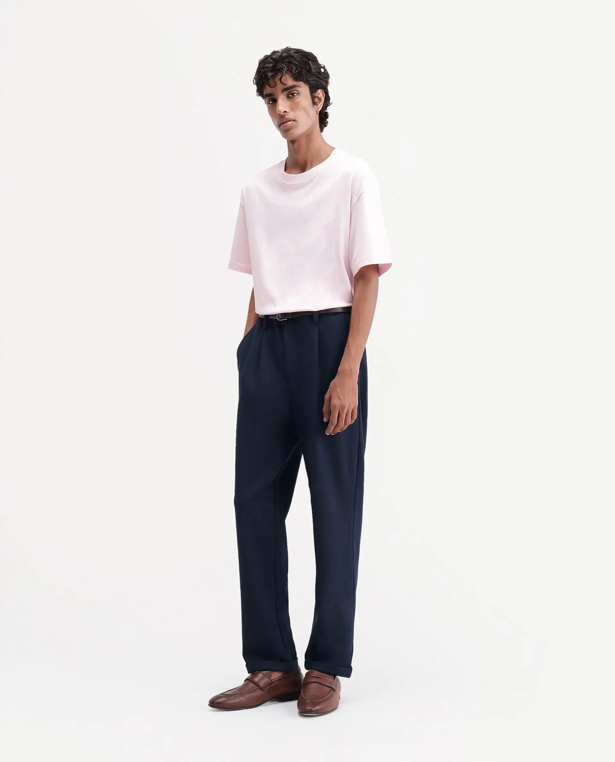 Rare Rabbit Men's Zor Navy Cotton Blend Relaxed Plain Trouser
