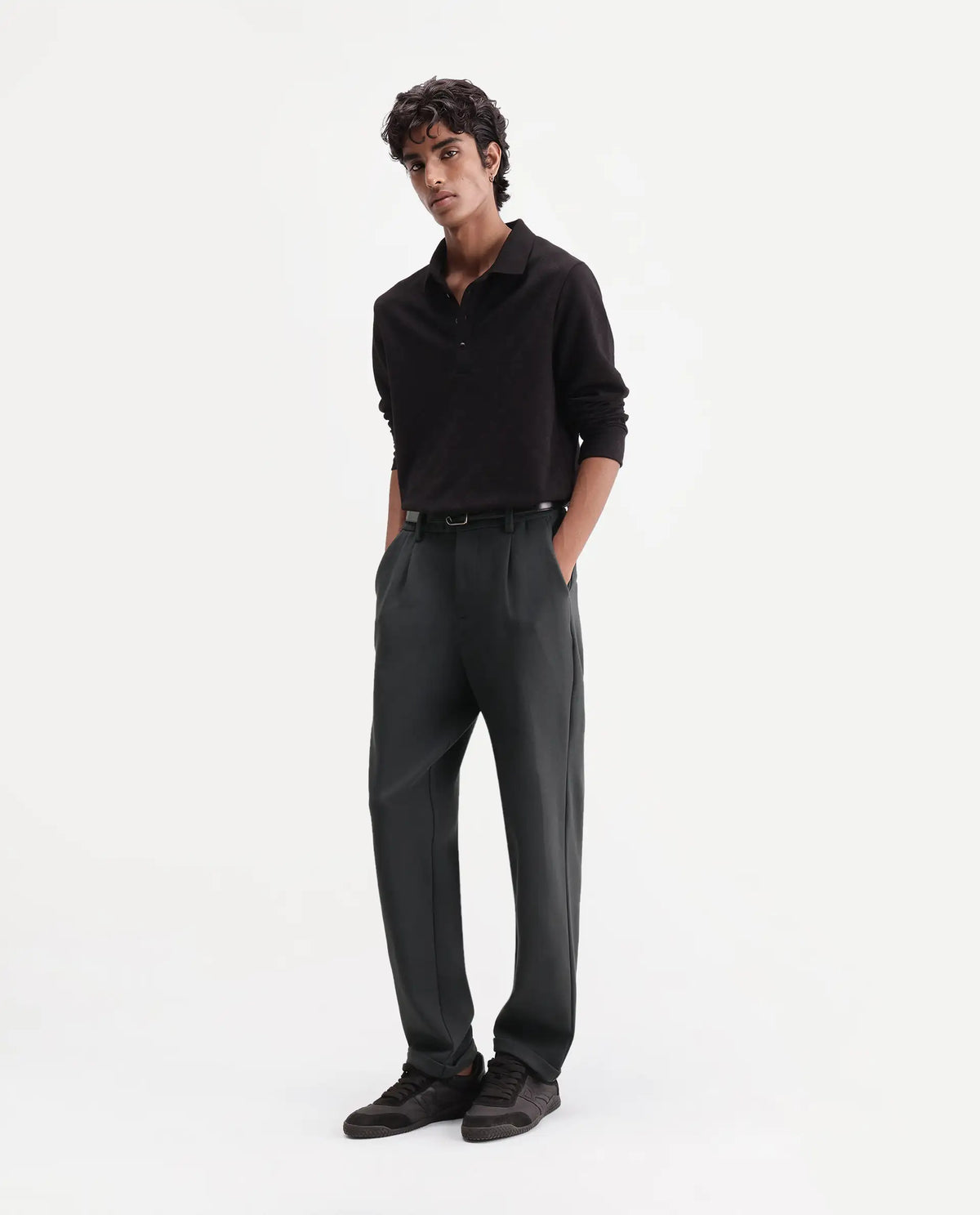 Rare Rabbit Men's Zor Dark Grey Cotton Blend Relaxed Plain Trouser
