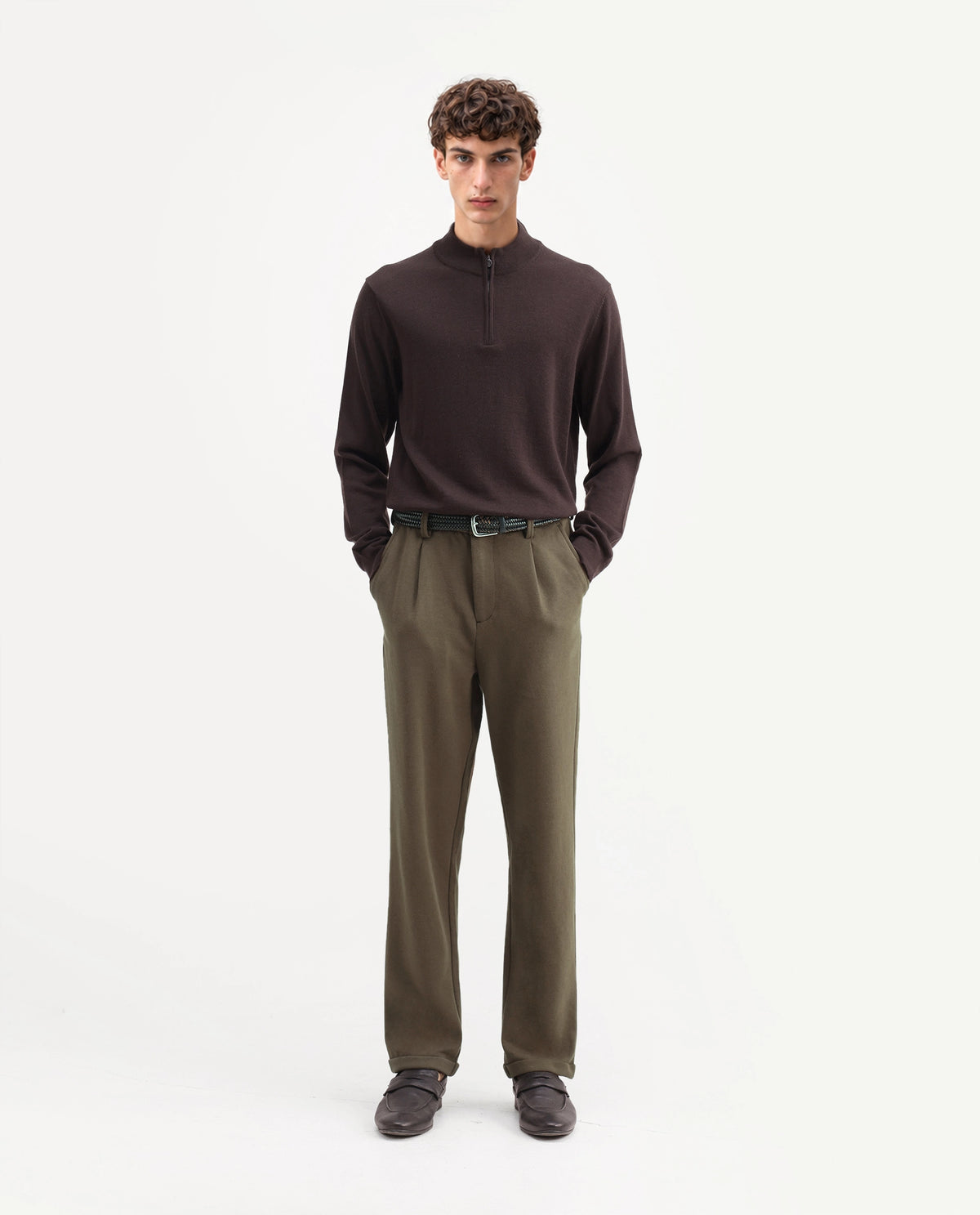 Rare Rabbit Men's Zeko Olive Cotton Blend Straight Plain Trouser