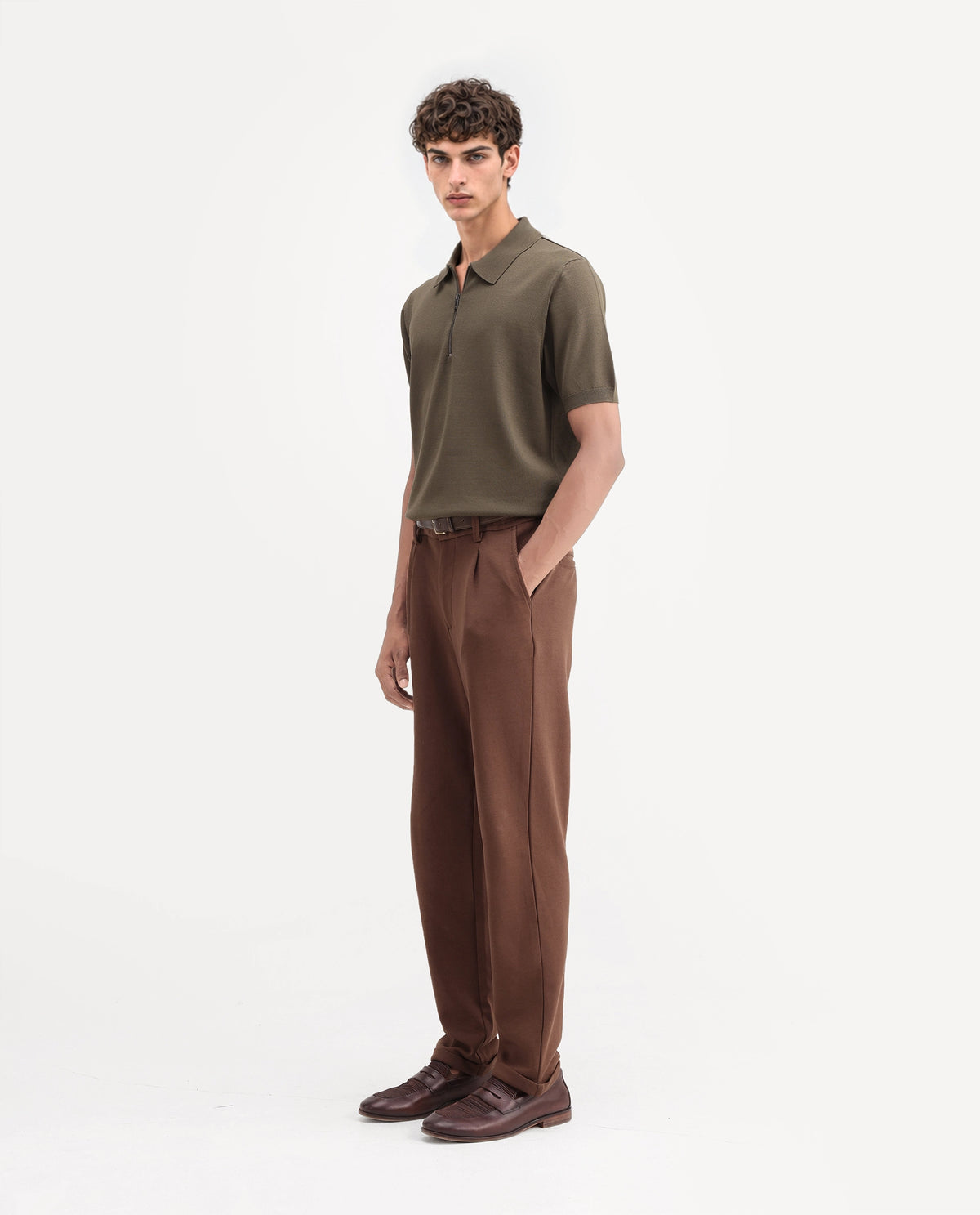Rare Rabbit Men's Zeko Brown Cotton Blend Straight Plain Trouser