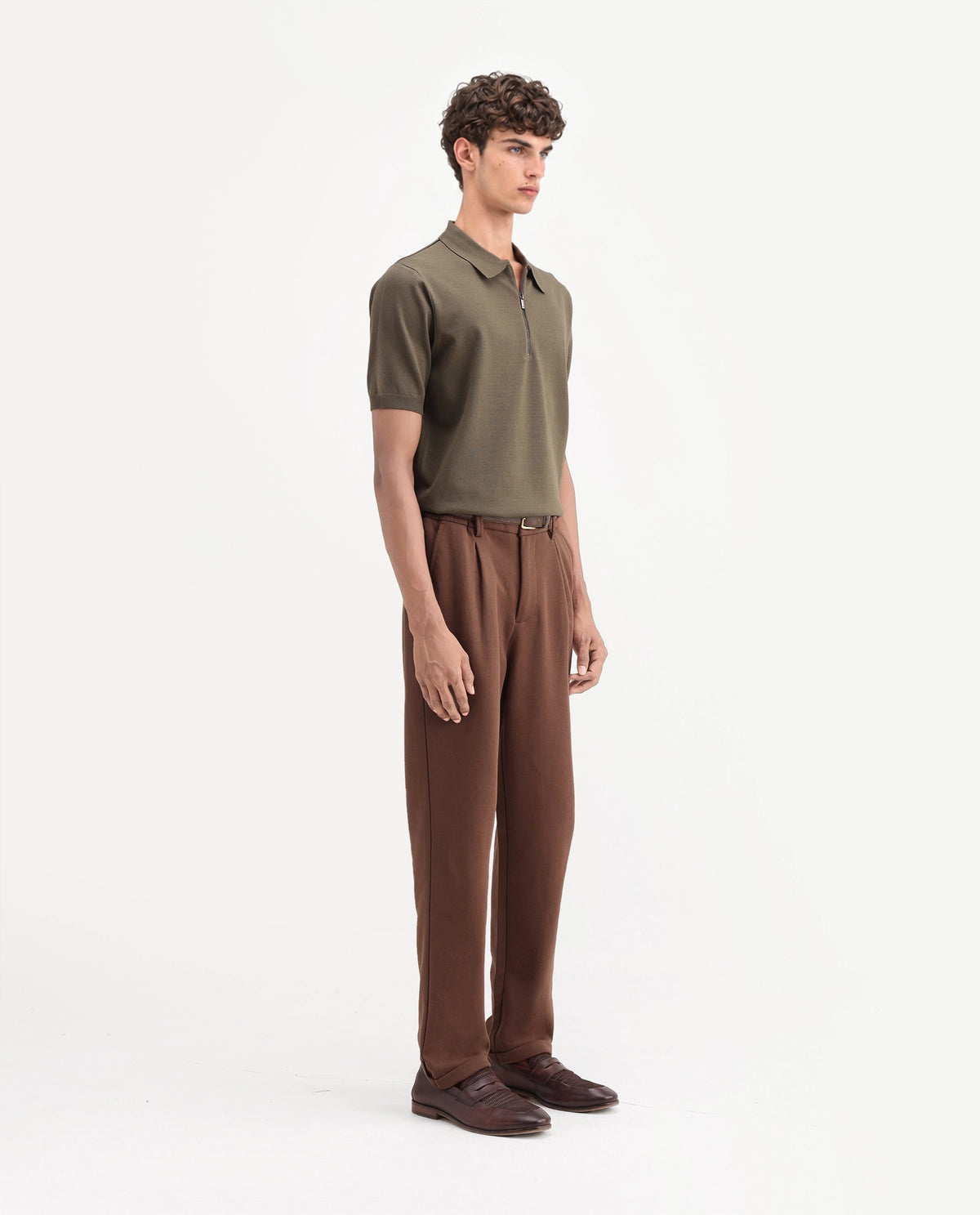 Rare Rabbit Men's Zeko Brown Cotton Blend Straight Plain Trouser