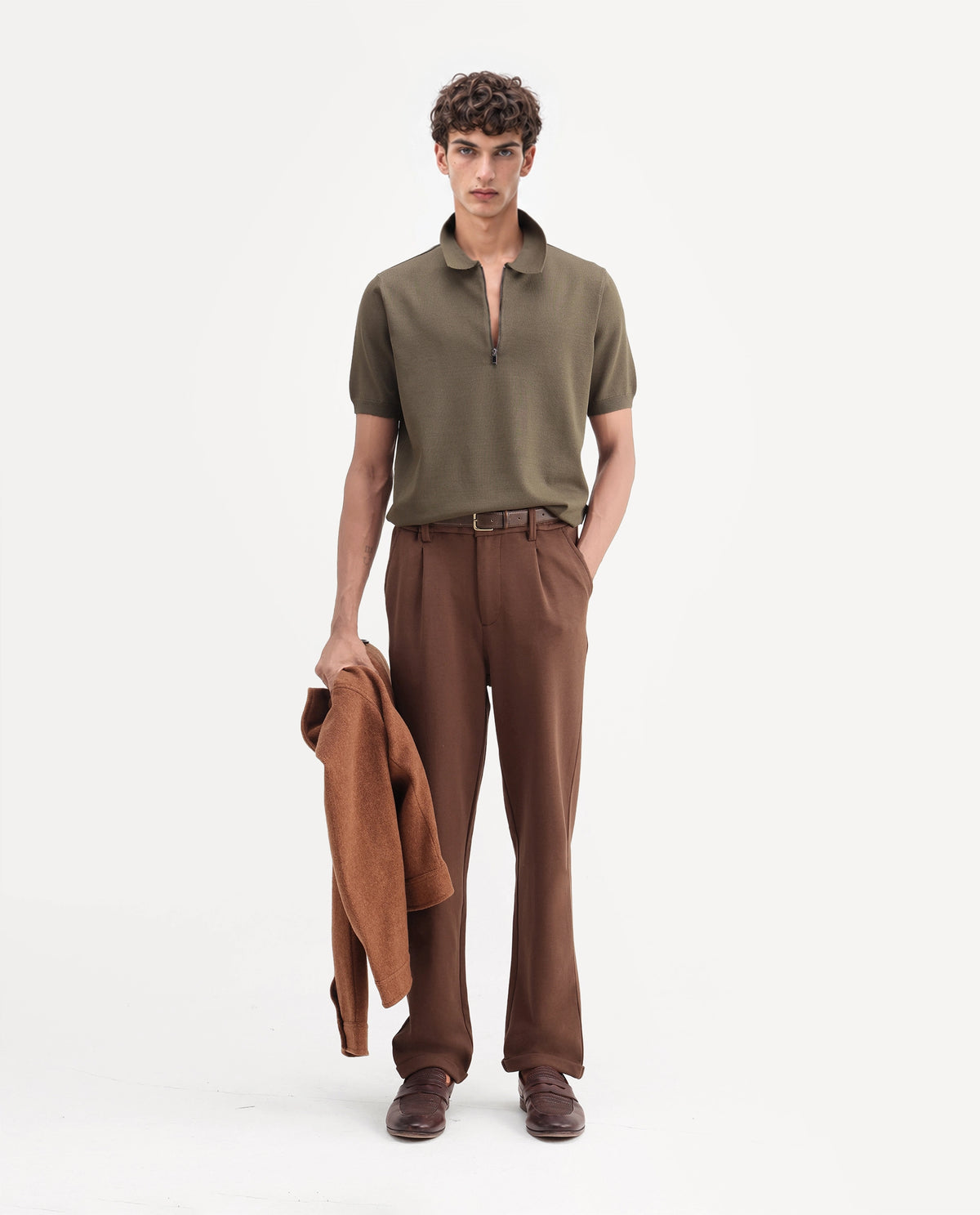 Rare Rabbit Men's Zeko Brown Cotton Blend Straight Plain Trouser