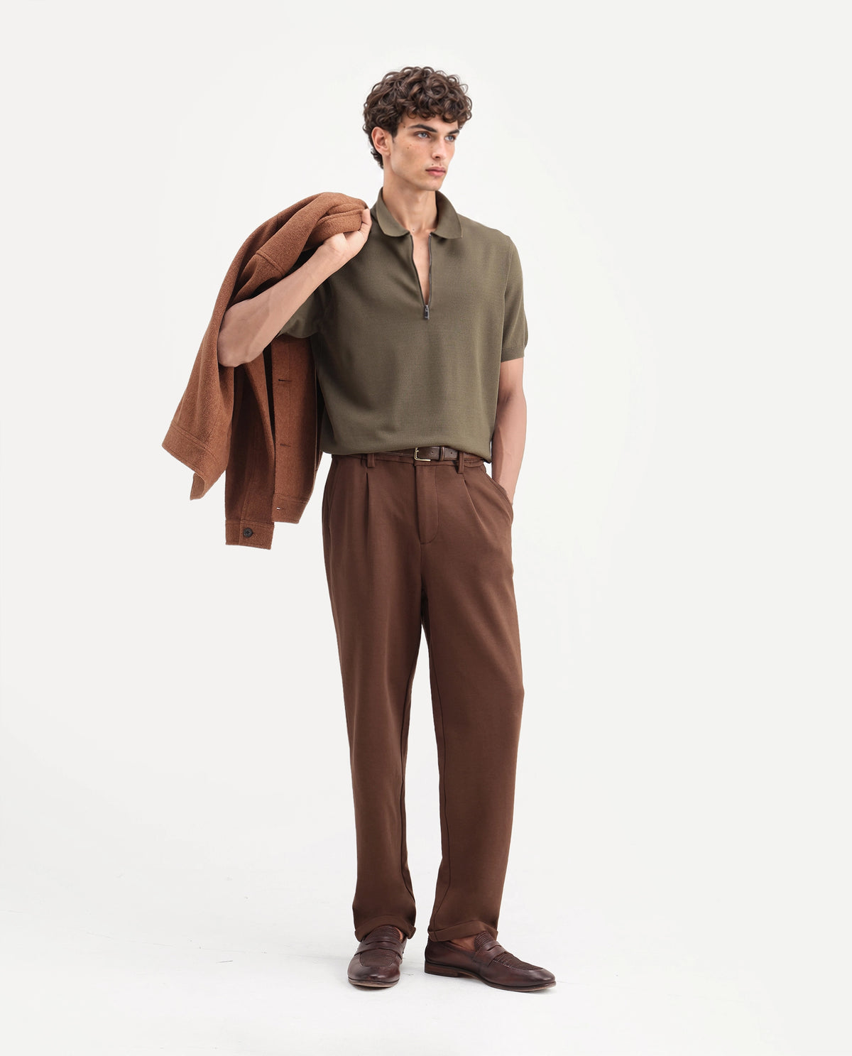 Rare Rabbit Men's Zeko Brown Cotton Blend Straight Plain Trouser