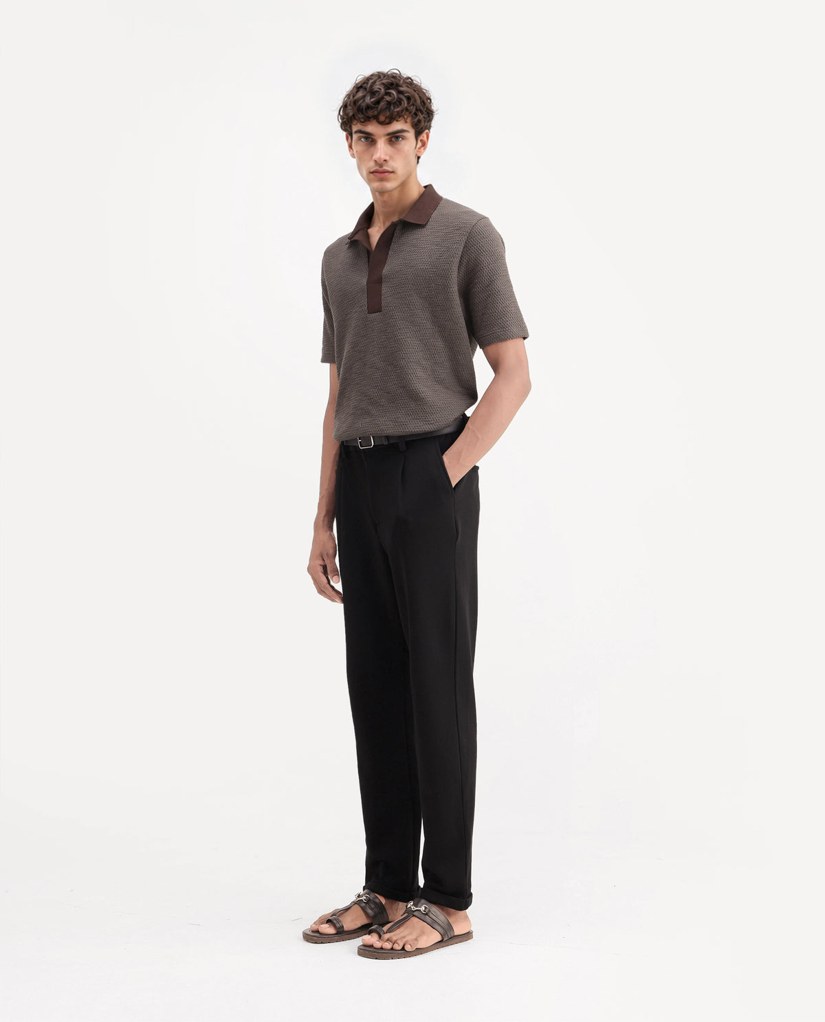 Rare Rabbit Men's Zeko Black Cotton Blend Straight Plain Trouser