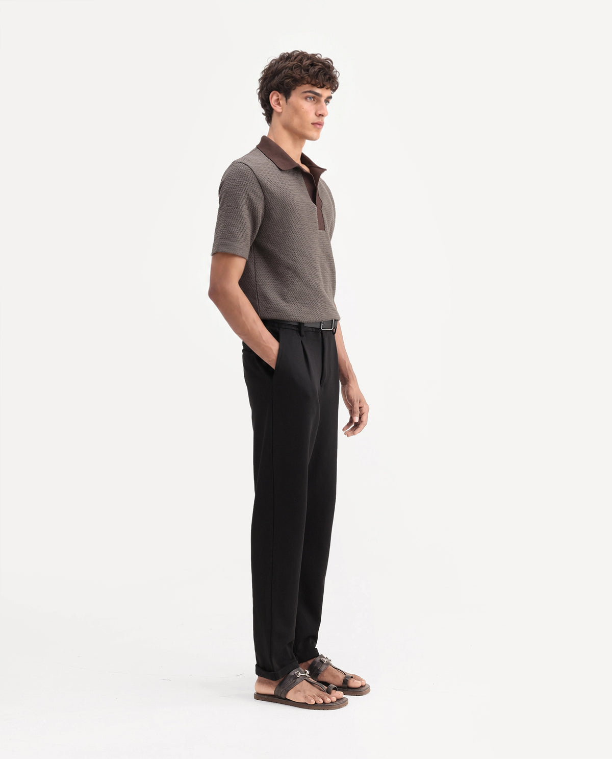 Rare Rabbit Men's Zeko Black Cotton Blend Straight Plain Trouser