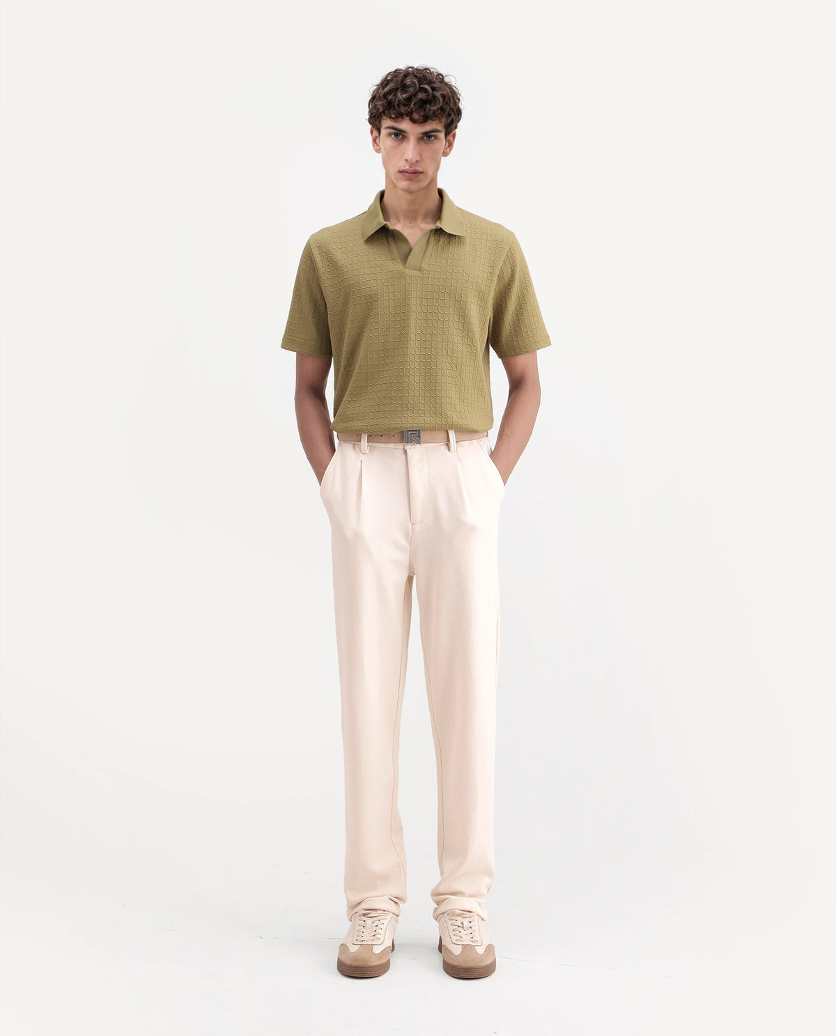 Rare Rabbit Men's Zeko Off White Cotton Blend Straight Plain Trouser