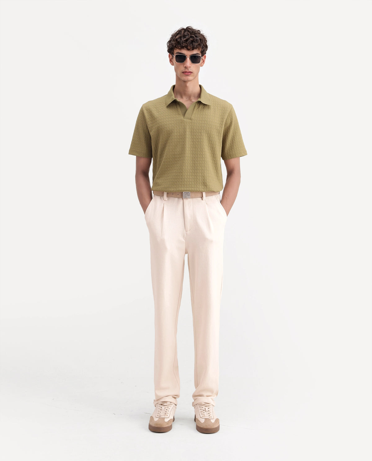 Rare Rabbit Men's Zeko Off White Cotton Blend Straight Plain Trouser