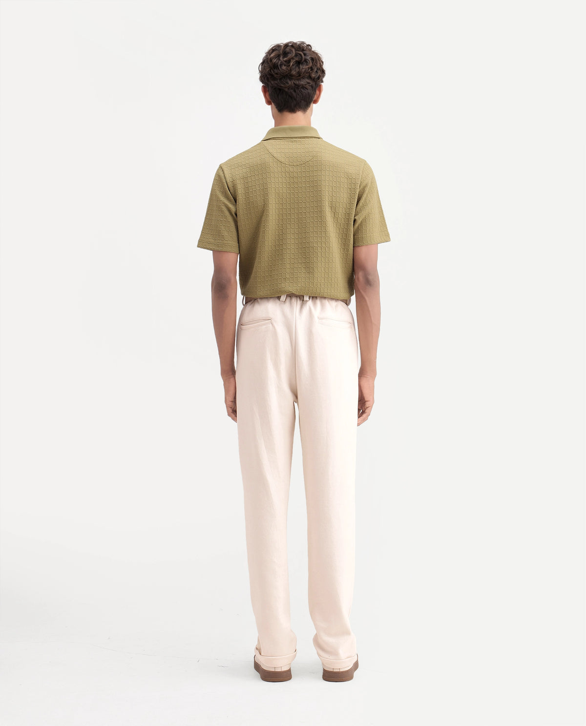 Rare Rabbit Men's Zeko Off White Cotton Blend Straight Plain Trouser