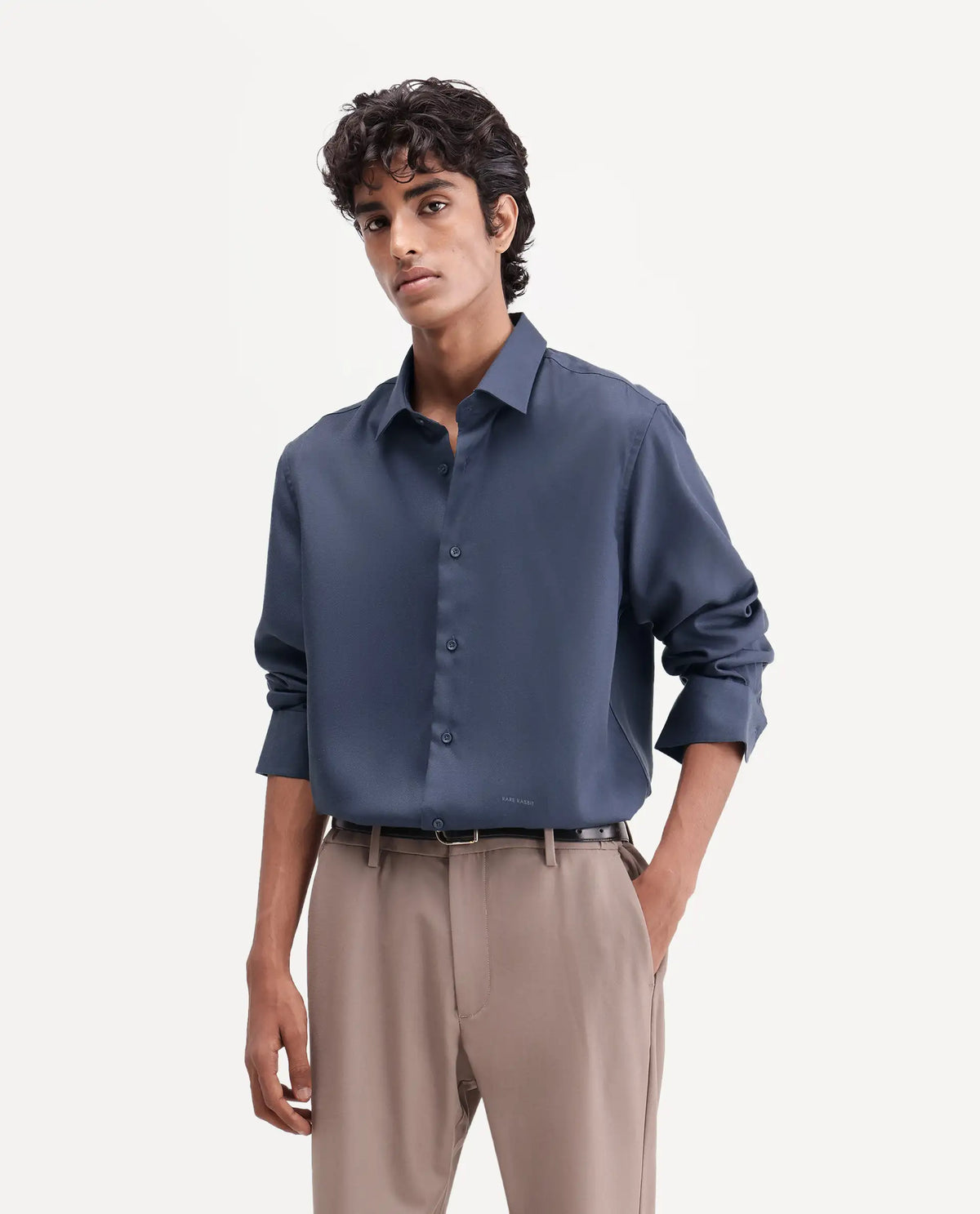 Rare Rabbit Men's Pare Blue Cotton Blend Button-Down Collar Regular Plain Shirt