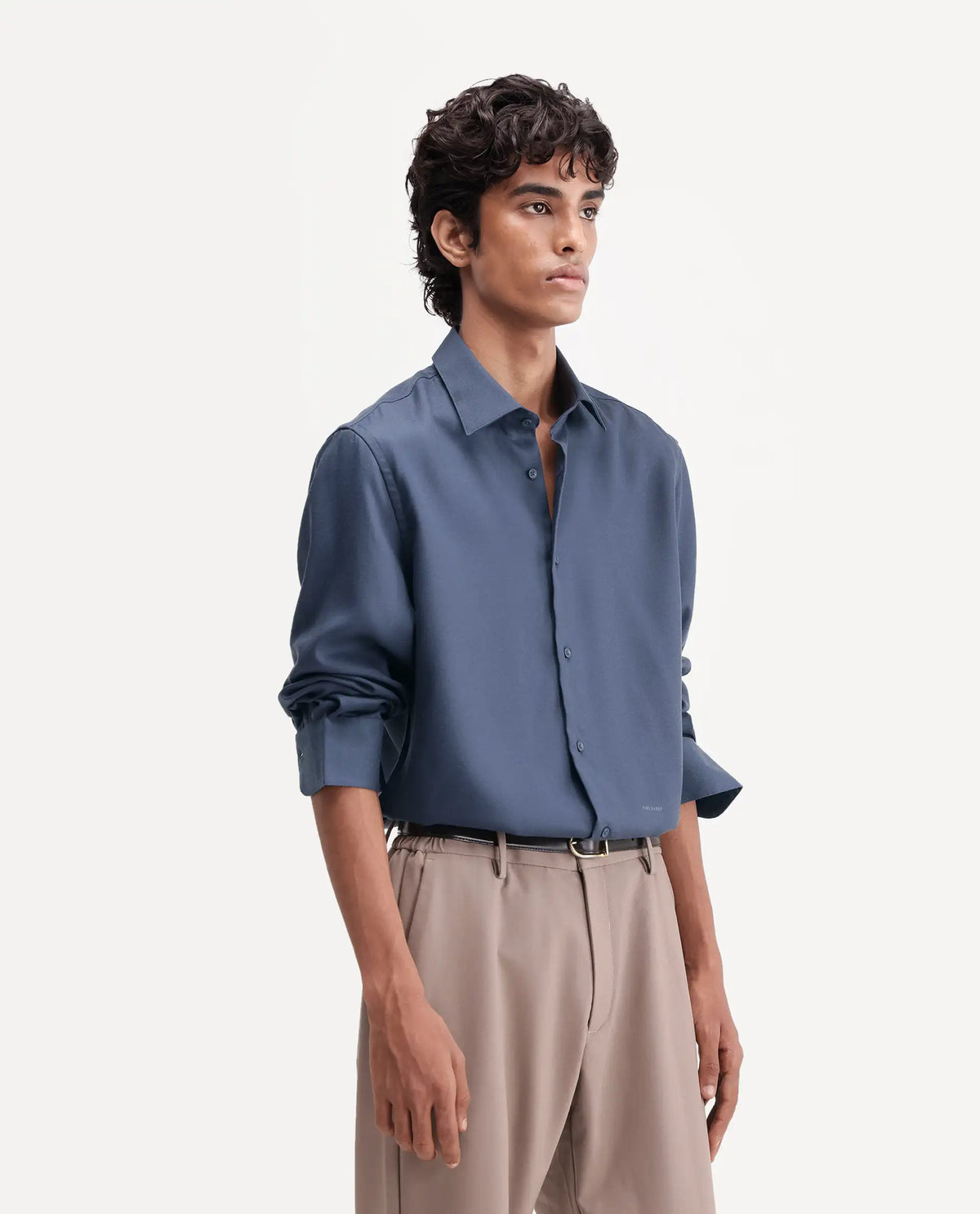 Rare Rabbit Men's Pare Blue Cotton Blend Button-Down Collar Regular Plain Shirt