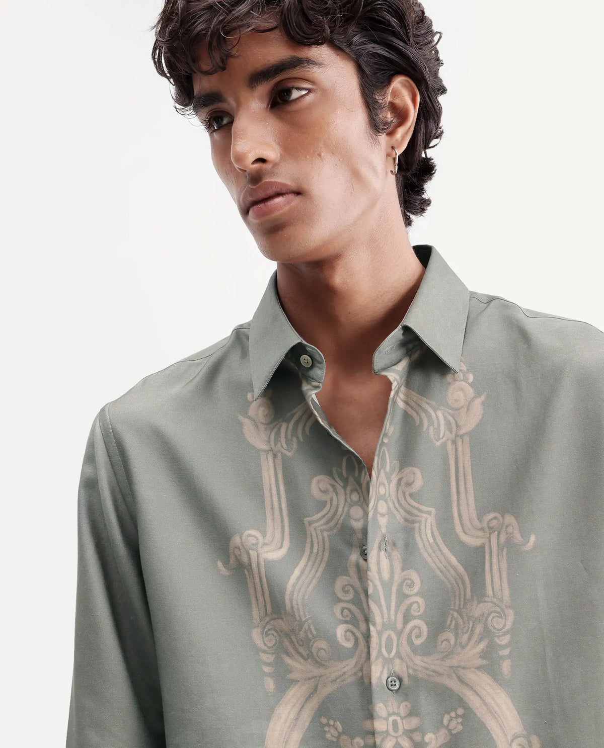 Rare Rabbit Men's Darko Light Green Cotton Blend Spread Collar Regular Geometric Print Shirt