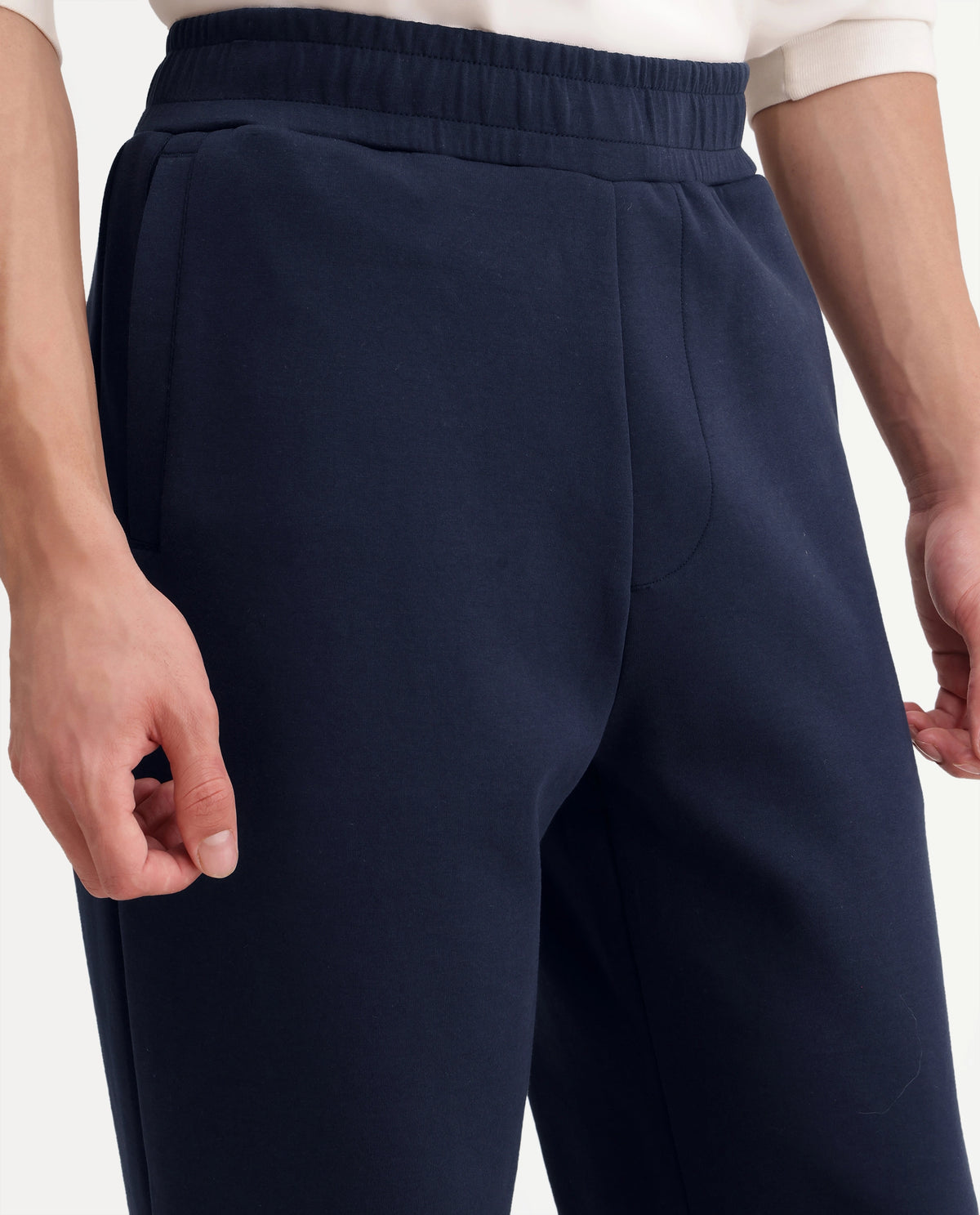 Rare Rabbit Men's Shazi-T Navy Cotton Blend Regular Plain Track Pant