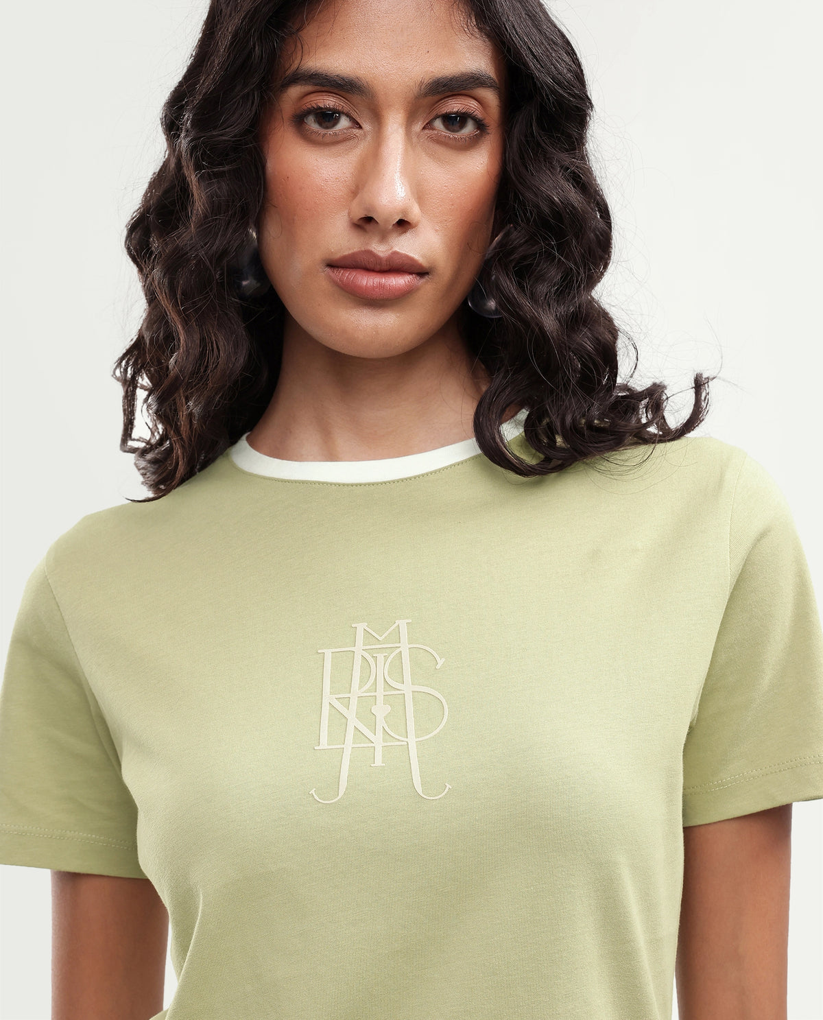 Rareism Women's Cosmes Light Green Cotton Crew Neck Regular Hd Print T-Shirt
