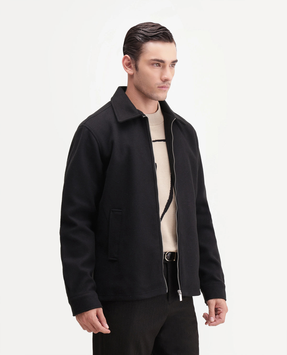 Rare Rabbit Men's Tweeder-26 Black Polyester Spread Collar Regular Plain Jacket