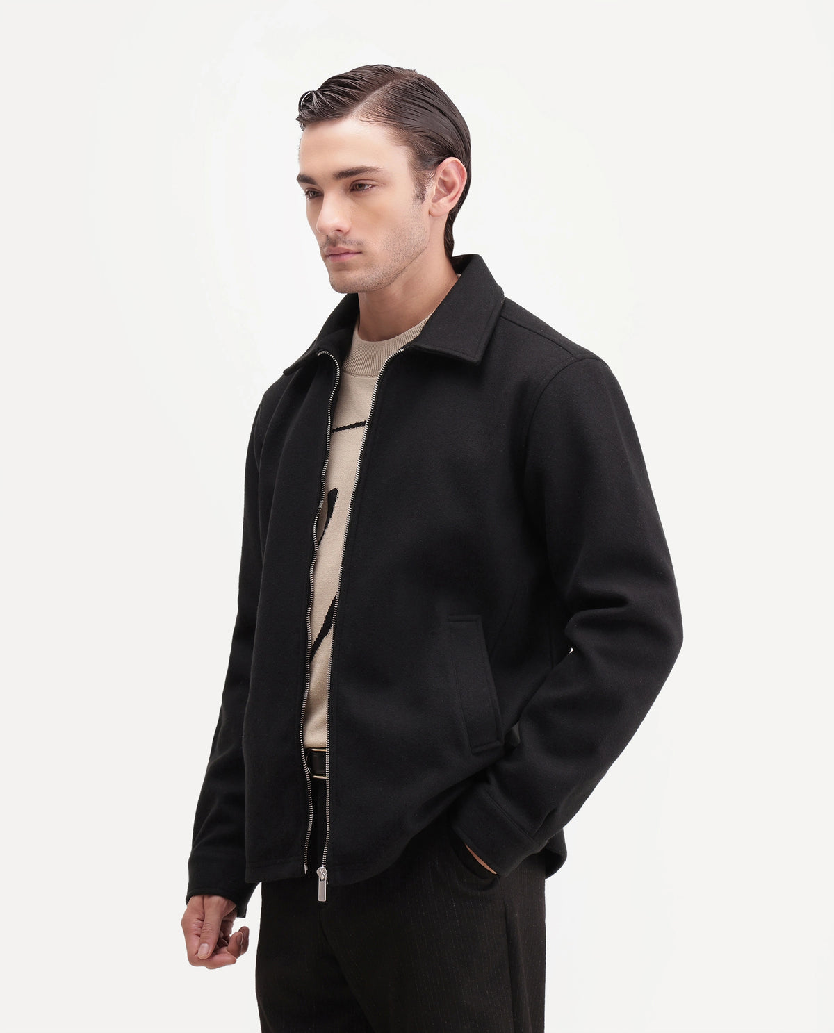 Rare Rabbit Men's Tweeder-26 Black Polyester Spread Collar Regular Plain Jacket