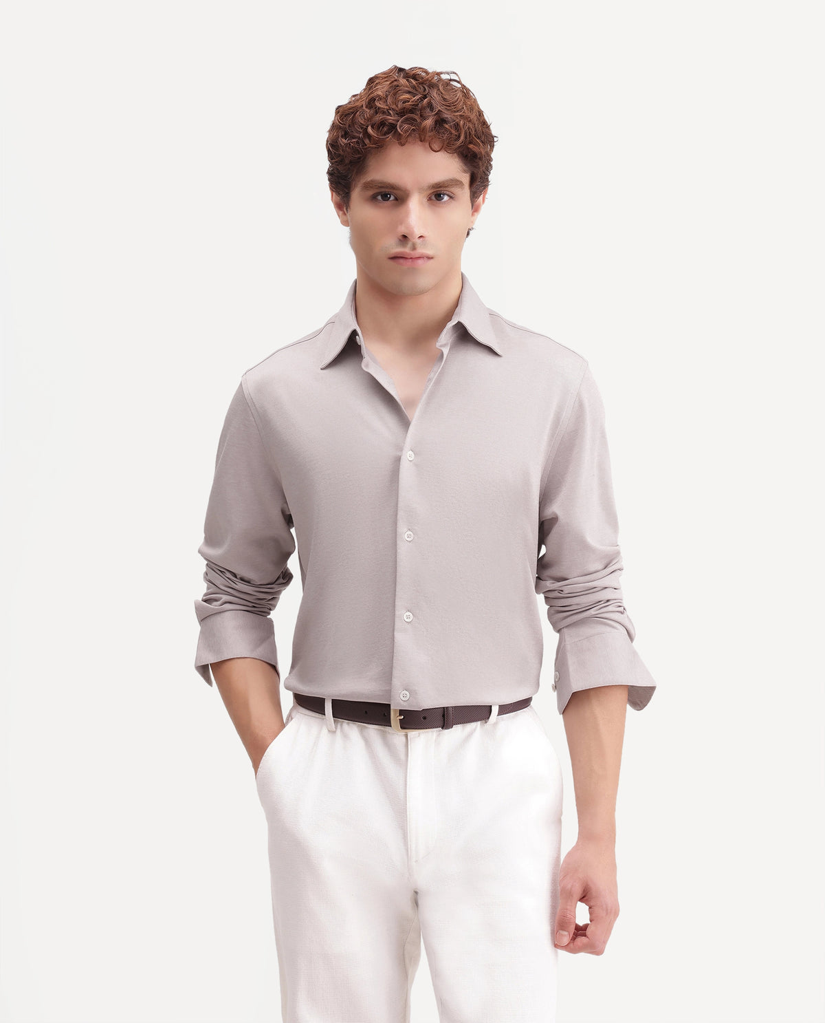 Rare Rabbit Men's Bogi-26 Light Pink Cotton Blend Spread Collar Regular Plain Shirt