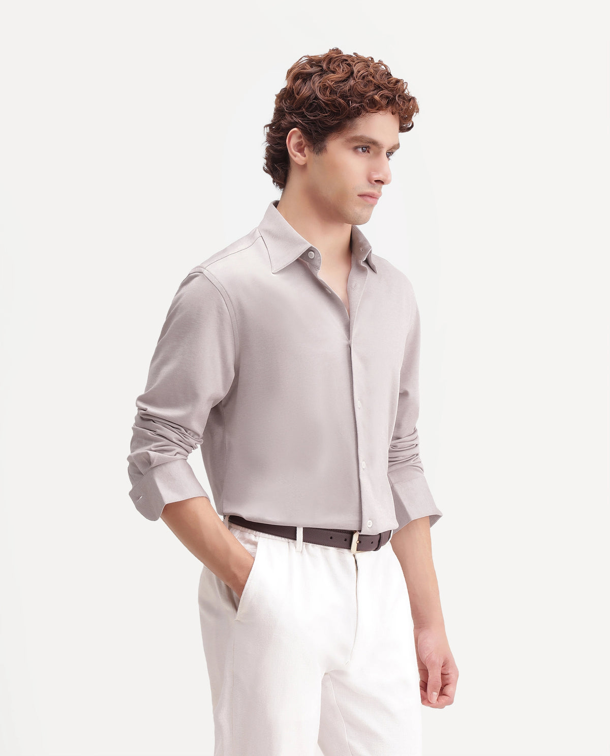 Rare Rabbit Men's Bogi-26 Light Pink Cotton Blend Spread Collar Regular Plain Shirt