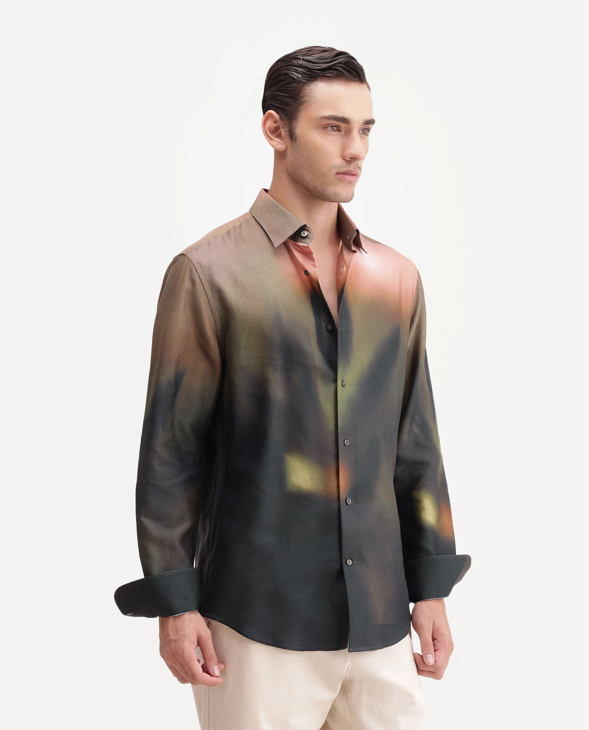 Rare Rabbit Men's Smore Dusky Green Cotton Blend Spread Collar Regular Floral Print Shirt