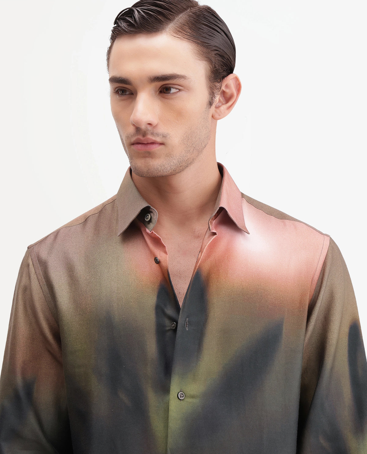 Rare Rabbit Men's Smore Dusky Green Cotton Blend Spread Collar Regular Floral Print Shirt