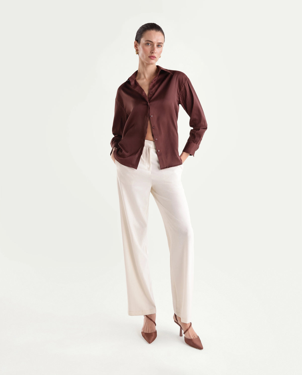 Rareism Women's Xia Dark Purple Polyester Spread Collar Relaxed Plain Shirt